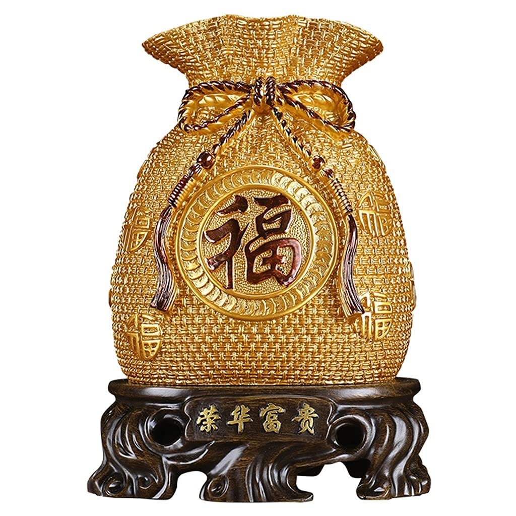 Lucky Money Piggy Bank - Feng Shui Home Decor for Wealth & Prosperity, Gold Piggybank with Removable Plug for Adults, 17×13×24cm - Perfect for Living Room, Bedroom, Office Desk & Gift Giving