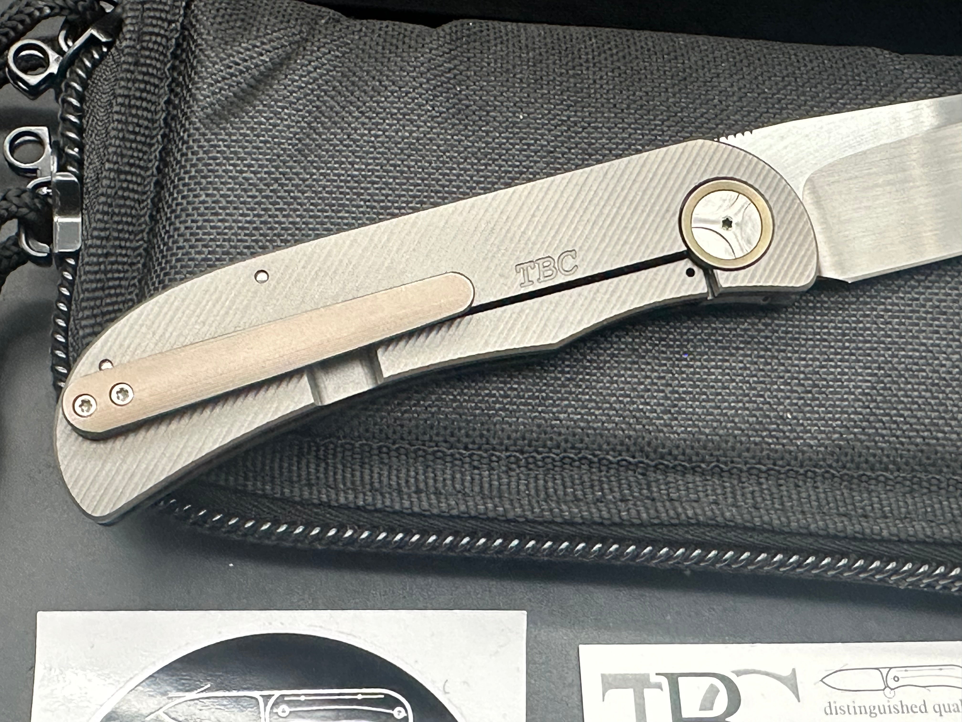 TBC Trevor Burger Custom LEXK Sheepsfoot SFL Pocket Knife - Titanium Handle with Snakeskin Carbon Fiber Inlay, Hand-Rubbed Satin M390 Steel Blade | EDC, Outdoor, Camping & Survival Knife