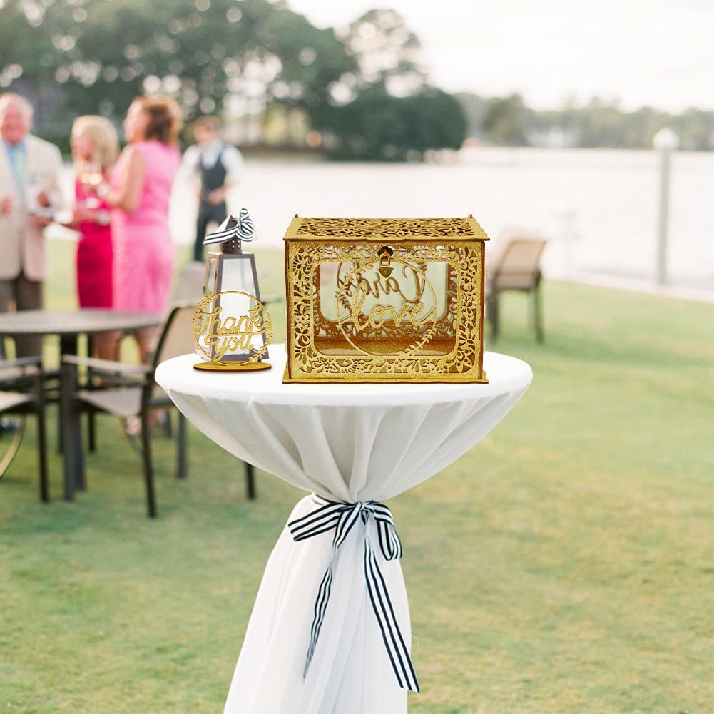 OurWarm Gold Wooden Wedding Card Box with Lock & String Lights - Secure Gift Money Holder for Wedding Reception, Graduation, Birthday, Baby Shower - Perfect for DIY Party Decorations & Special Event Gift Collection