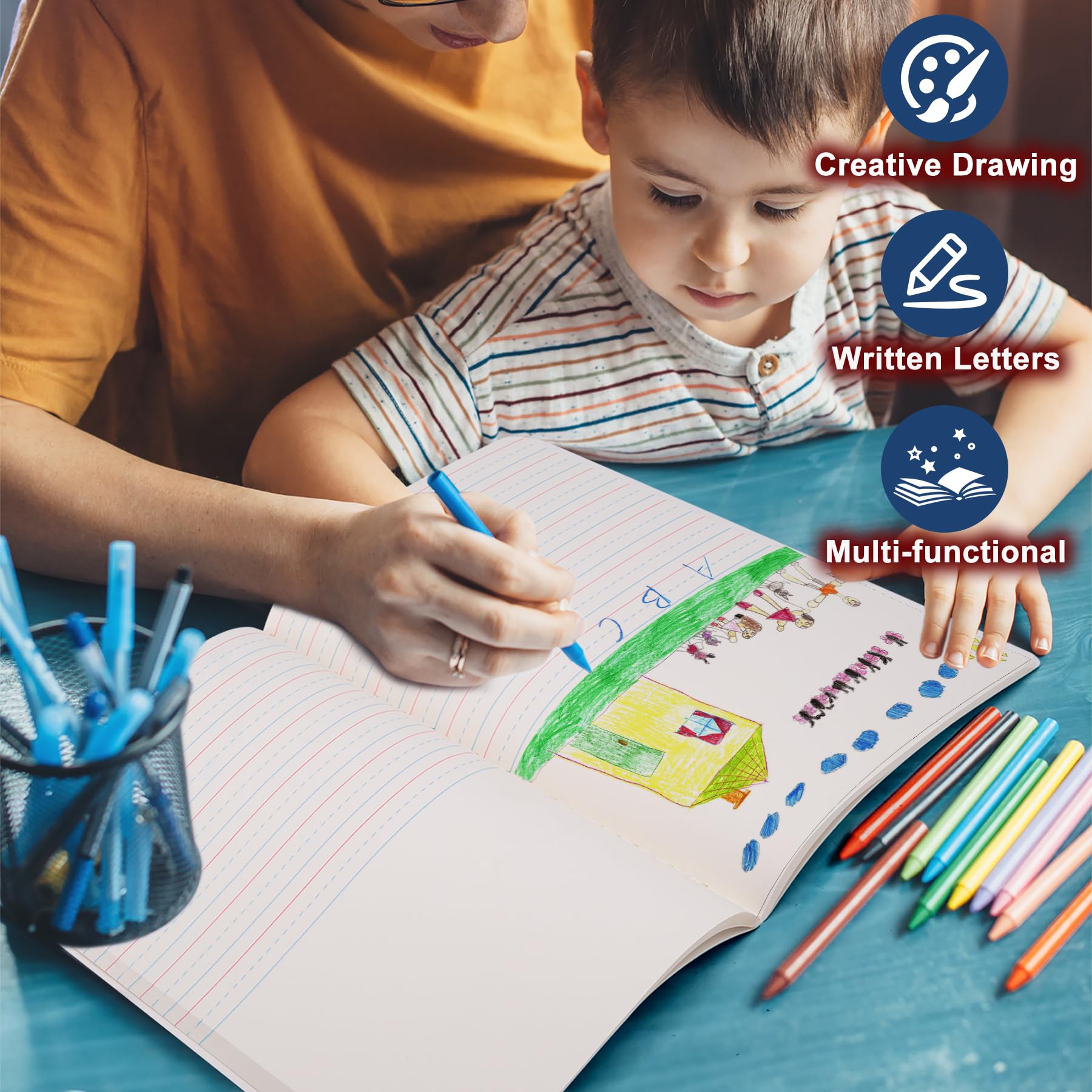 48 Pack Primary Composition Notebooks for Kids - K-2 Writing Journal with Blank Pages & Drawing Space, 9.75