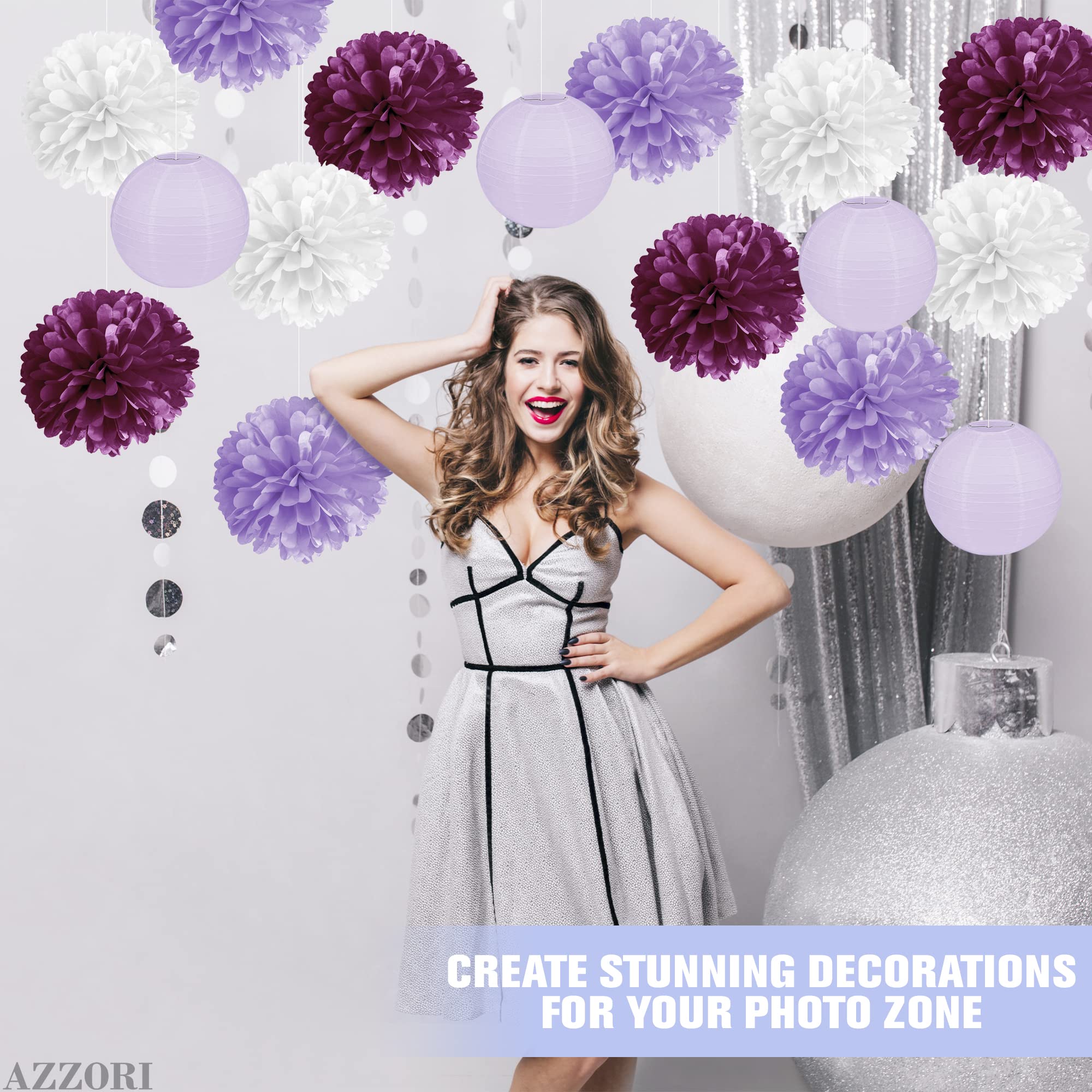 16 Pcs Purple Tissue Paper Flowers - Bulk Purple Birthday Party Decorations for Women, Retirement, Bridal Shower & Baby Shower | DIY Floral Backdrop, Table Centerpieces, Wall Decor