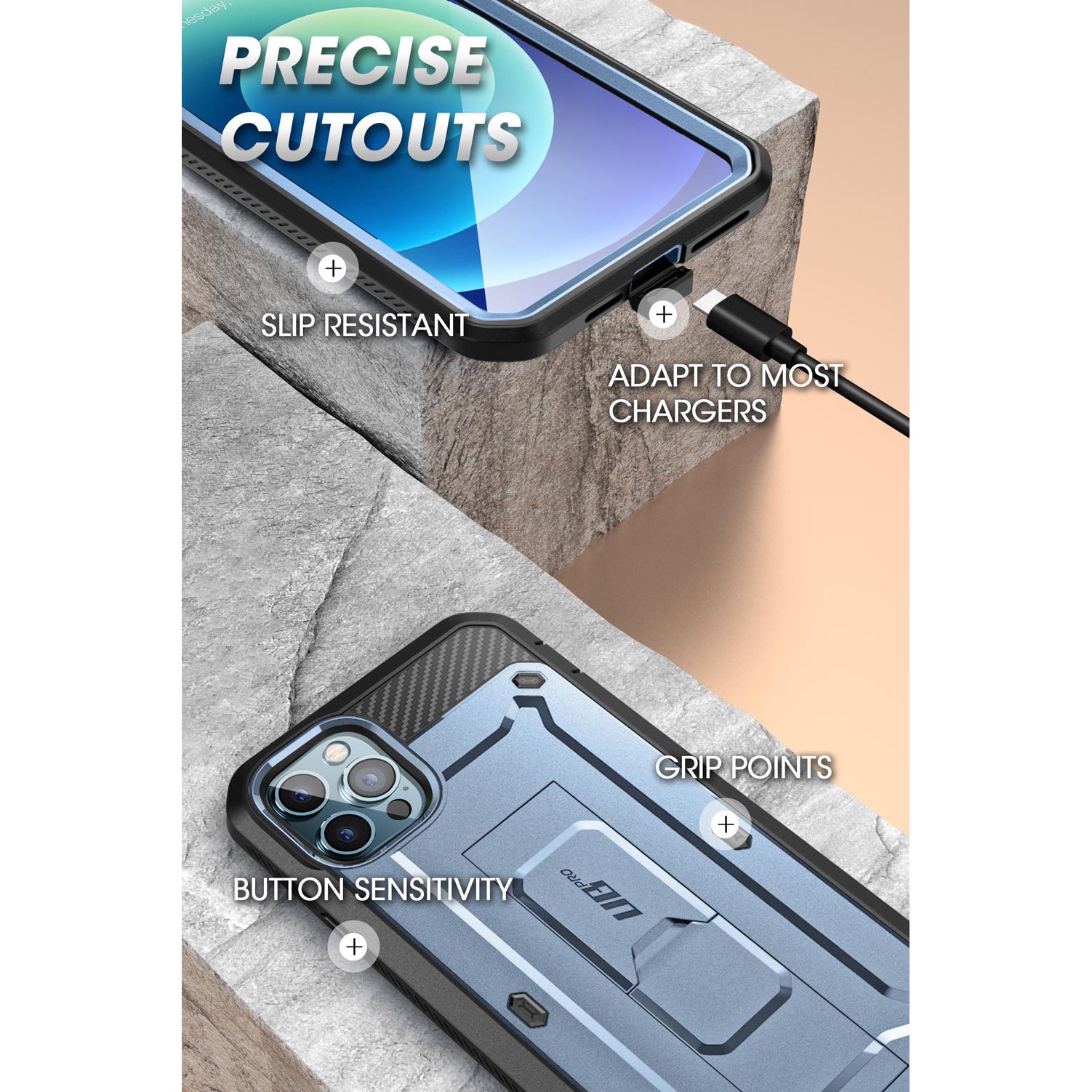 iPhone 13 Pro 6.1 Inch Shockproof Case - Unicorn Beetle Pro Series Heavy Duty Rugged Cover with Built-in Screen Protector | Metallic Blue | Perfect for Outdoor, Work & Extreme Sports Protection