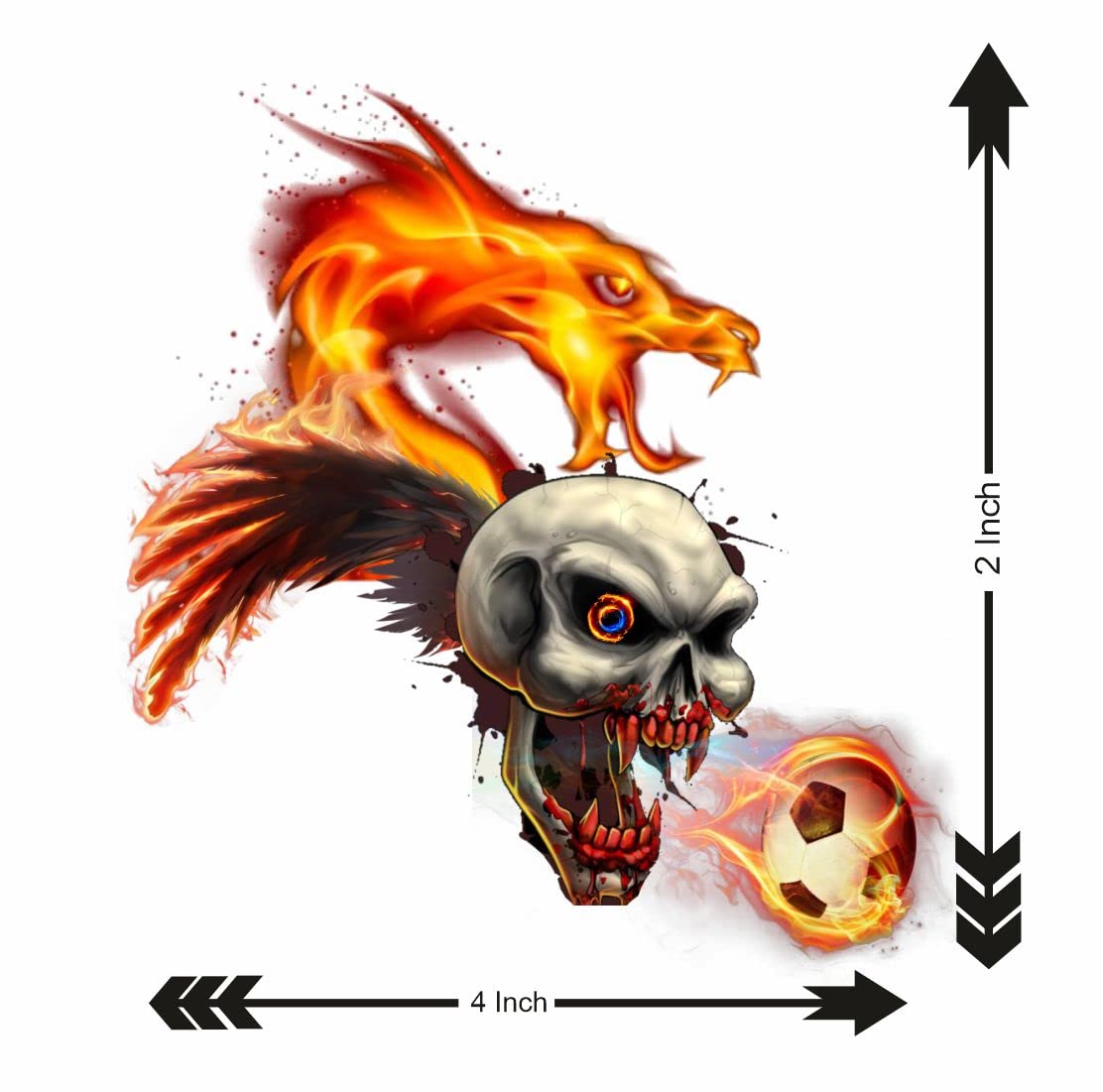 Skeleton Face with Dragon Fire Tattoo - Waterproof Temporary Tattoos for Kids & Adults - Halloween Costume, Cosplay, and Party Accessories