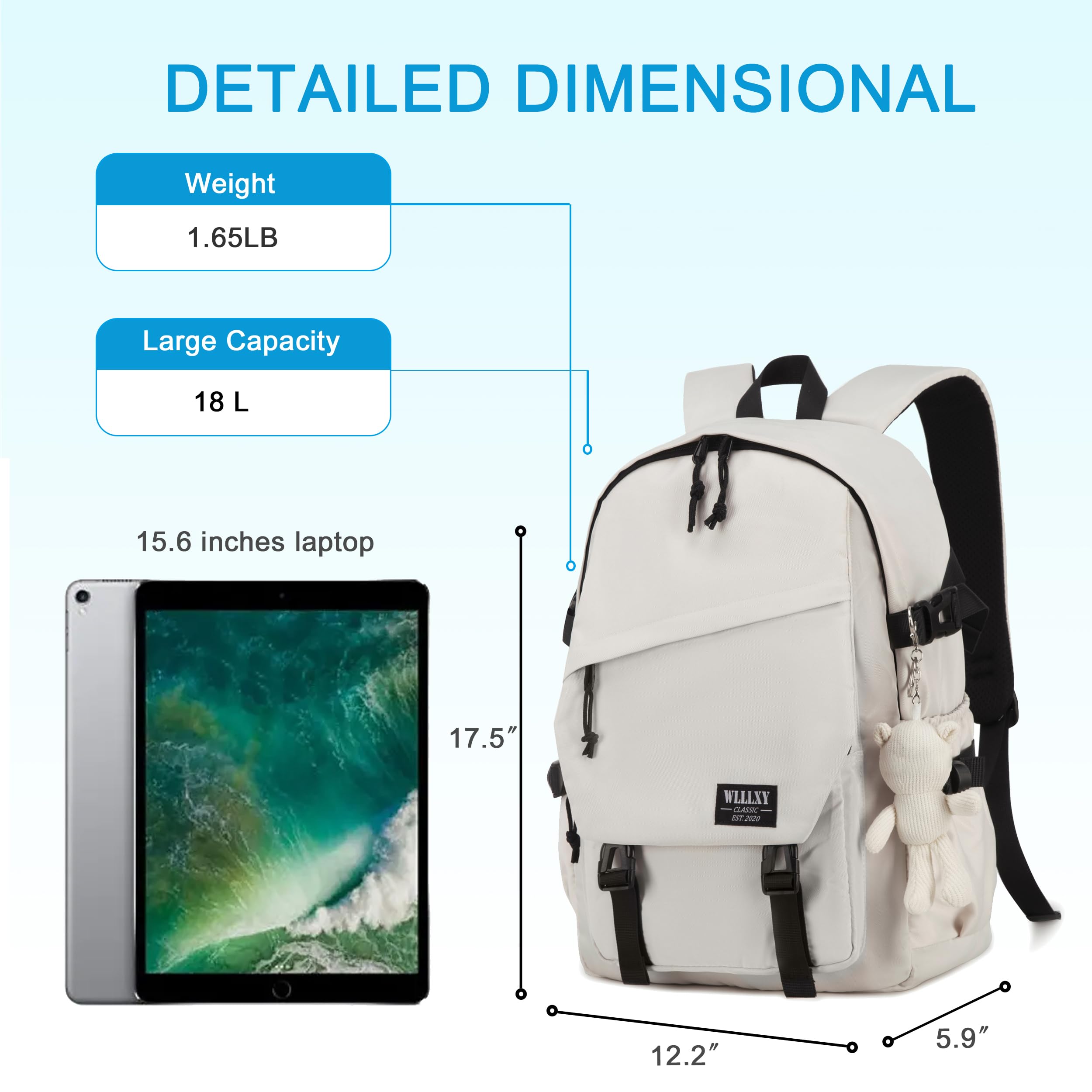 Stylish Anti-Theft Laptop Backpack for Women & Girls - 15.6 Inch Waterproof Work Bag, Large School Backpack with USB Charging Port - Perfect for College Students, Office Commute & Travel (Off-White) | Ideal for Daily Use, Business Trips & Campus Life