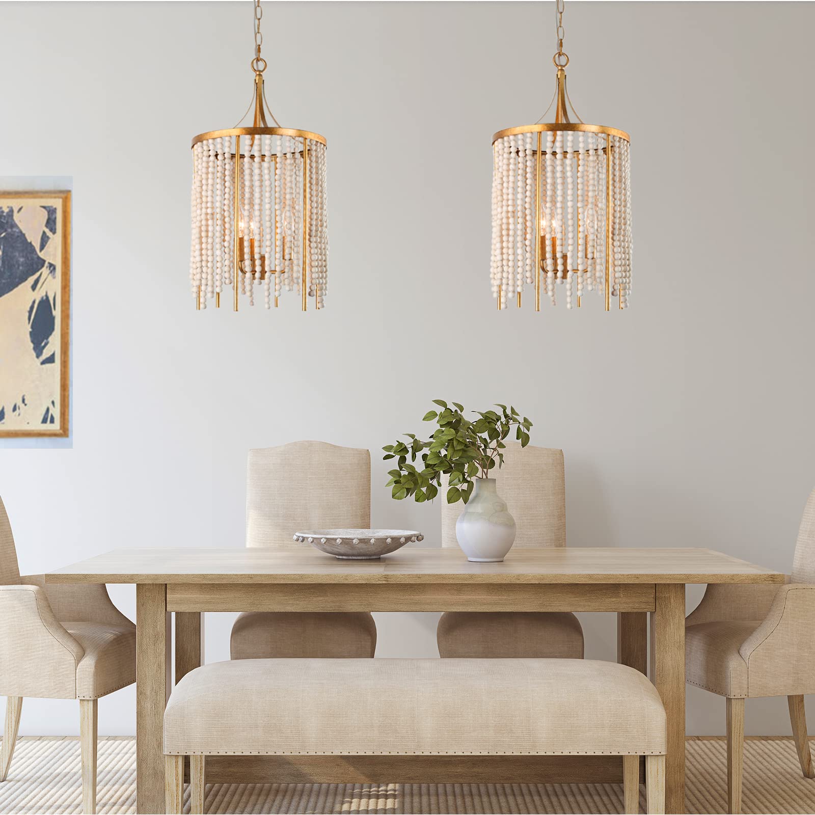 3-Light Beaded Chandelier Boho Pendant Light Fixture - 12.5