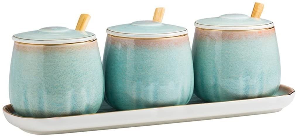 Premium Japanese Ceramic Seasoning Pot Set - 3-Piece Kiln-Fired Spice Storage Containers for Salt, Sugar & Spices | Elegant Kitchen Organizer for Countertop & Dining Table Display