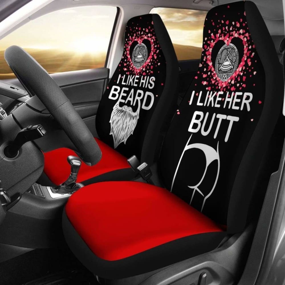 Premium American Samoa Car Seat Covers - His Beard & Her Butt Couple Design for Valentine's Day Gift - Perfect for Road Trips & Romantic Getaways