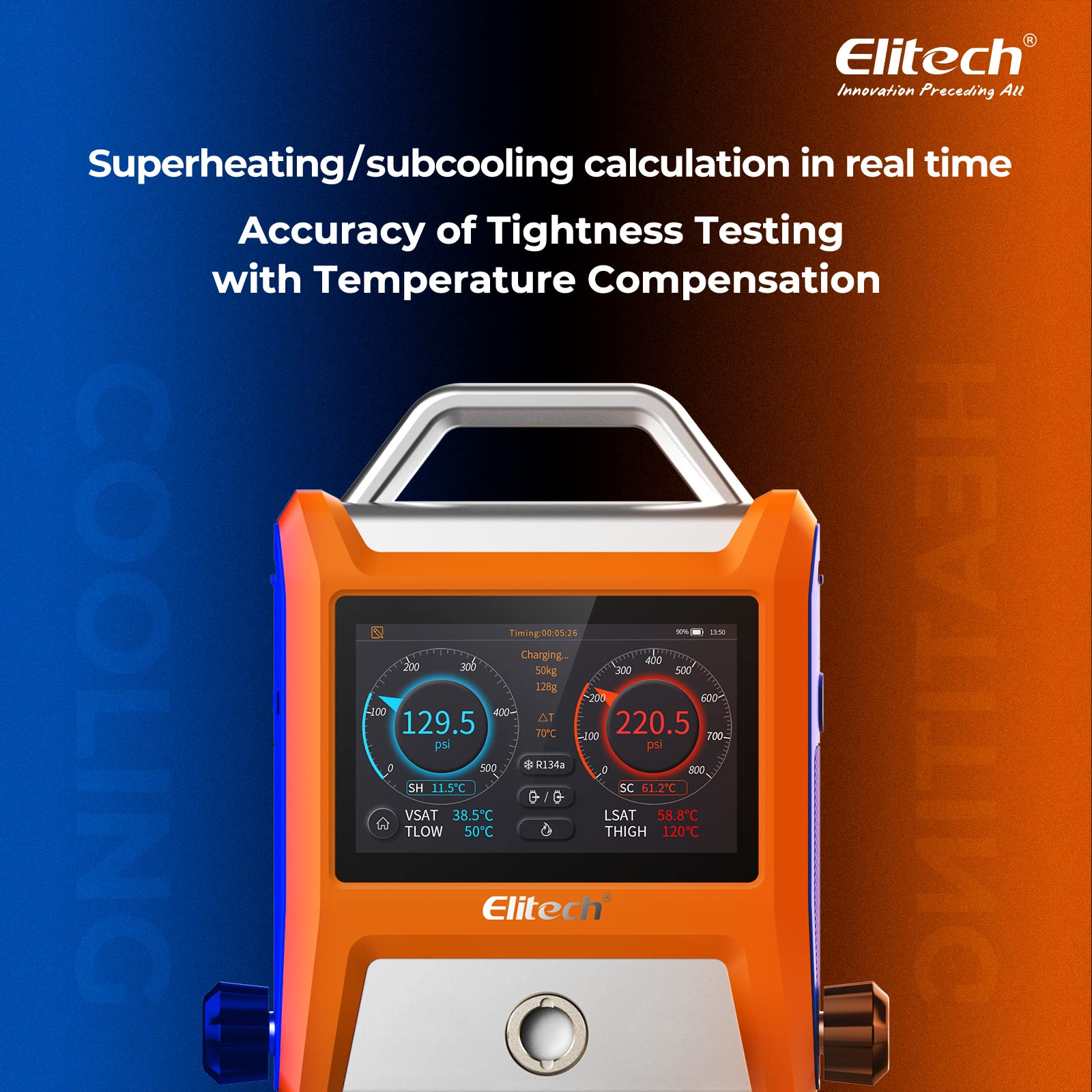 Elitech EMG-20V HVAC Digital Manifold Gauge - 3 Port with Vacuum Sensor for AC Repair
