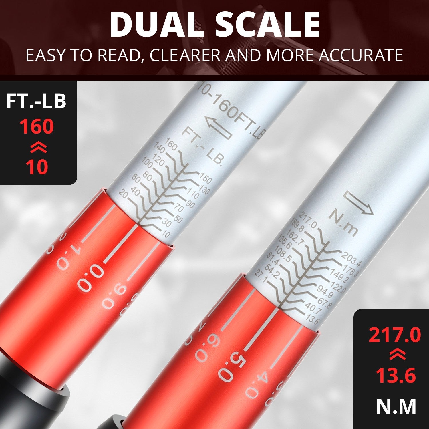 1/2 in. Drive Click Torque Wrench - 10-160 FT.LB (13.6-21.7 N.M) - Precision Torque Tool for Automotive, Mechanical & DIY Projects