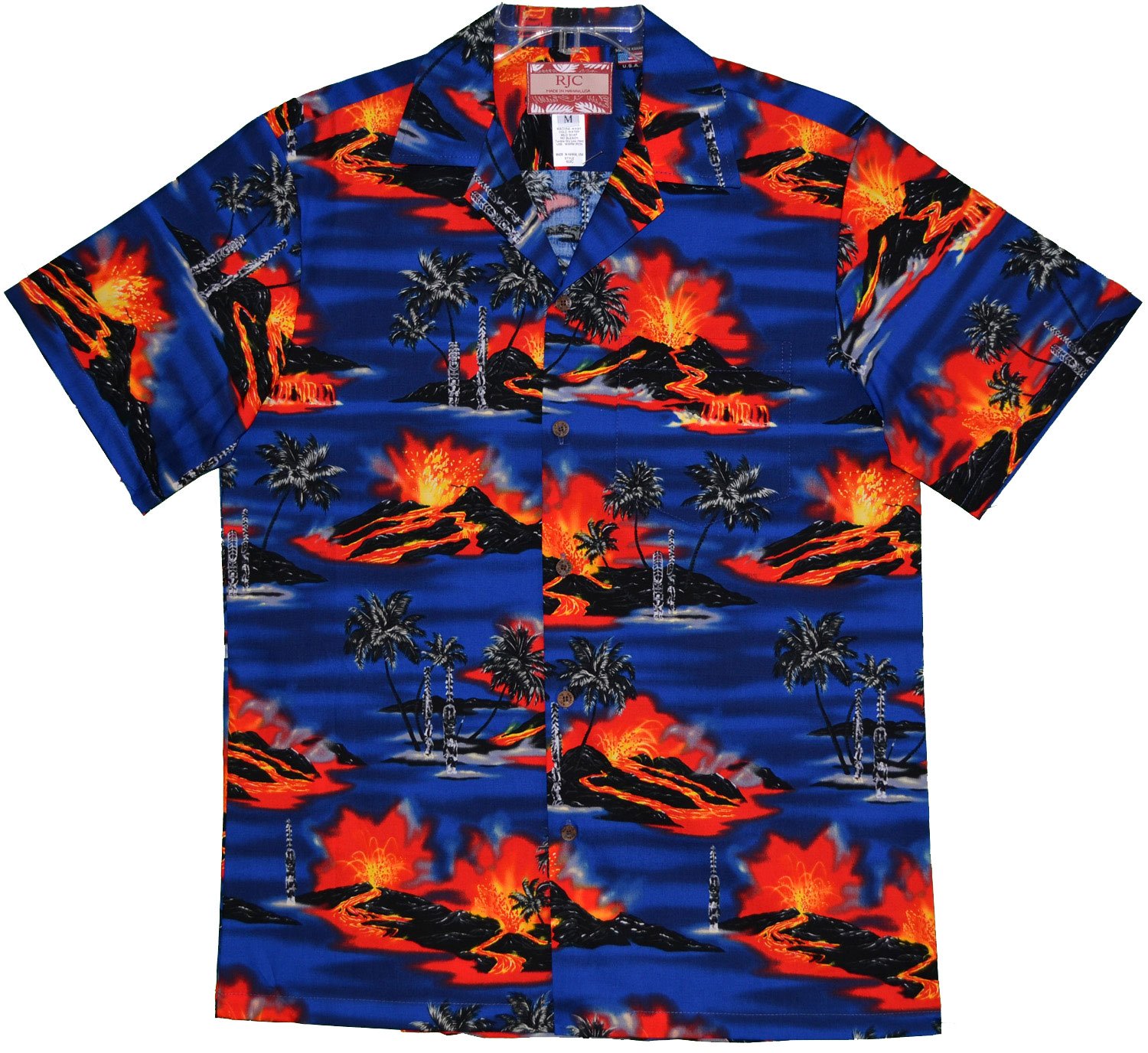 RJC Men's Kilauea Big Island Volcano Hawaiian Shirt - Lightweight Breathable Short Sleeve Button Up for Summer Vacation, Beach Party, and Casual Wear