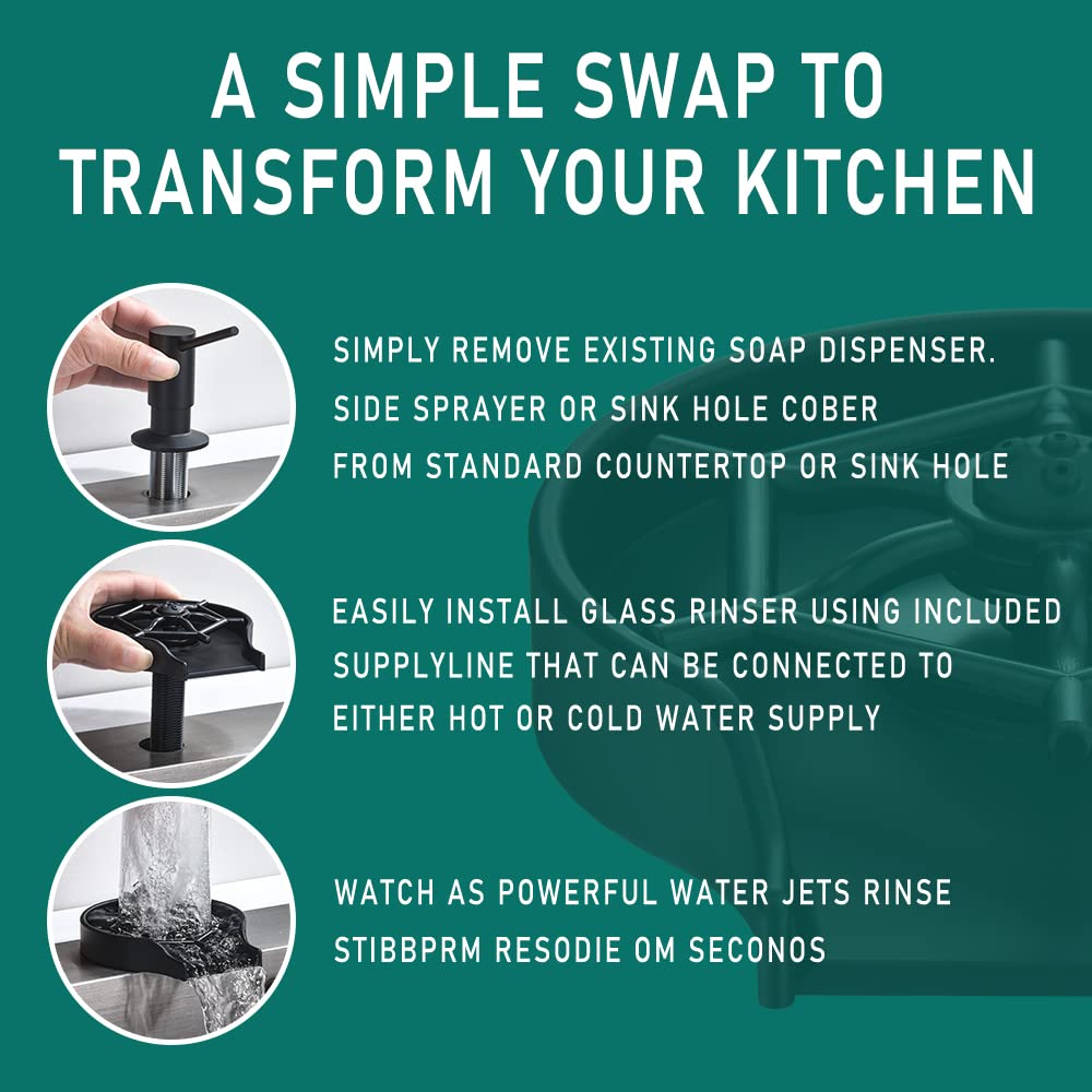 Matte Black Glass Rinser for Kitchen Sink - Baby Bottle & Cup Cleaner, Wet Bar Accessory | Perfect for Home Bars, Restaurants & Nursery Cleaning