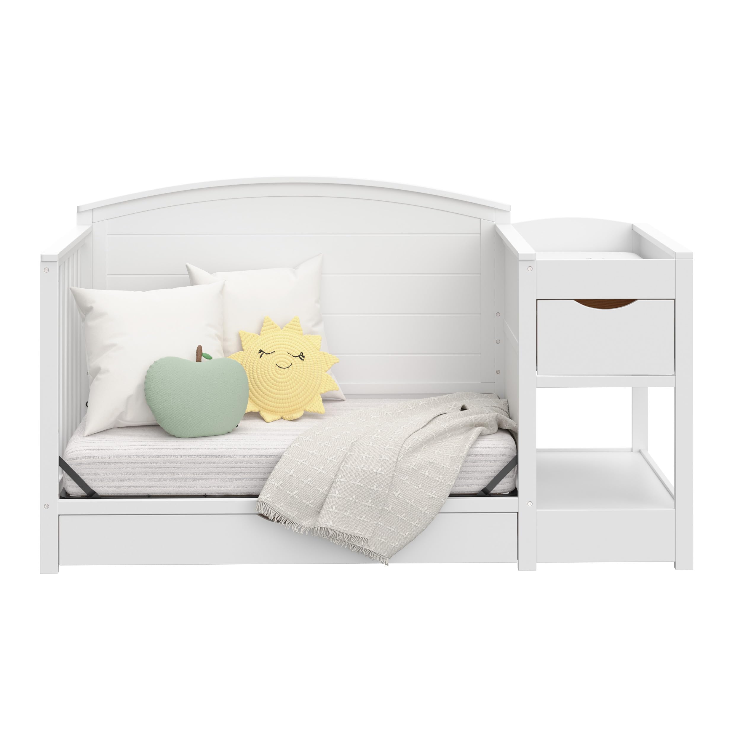 Graco Bellwood 5-in-1 Convertible Crib & Changer with Storage Drawer (White) - GREENGUARD Gold Certified, Converts to Toddler Bed & Full Bed, Nursery Furniture for Baby & Kids Room, Modern & Space-Saving Design