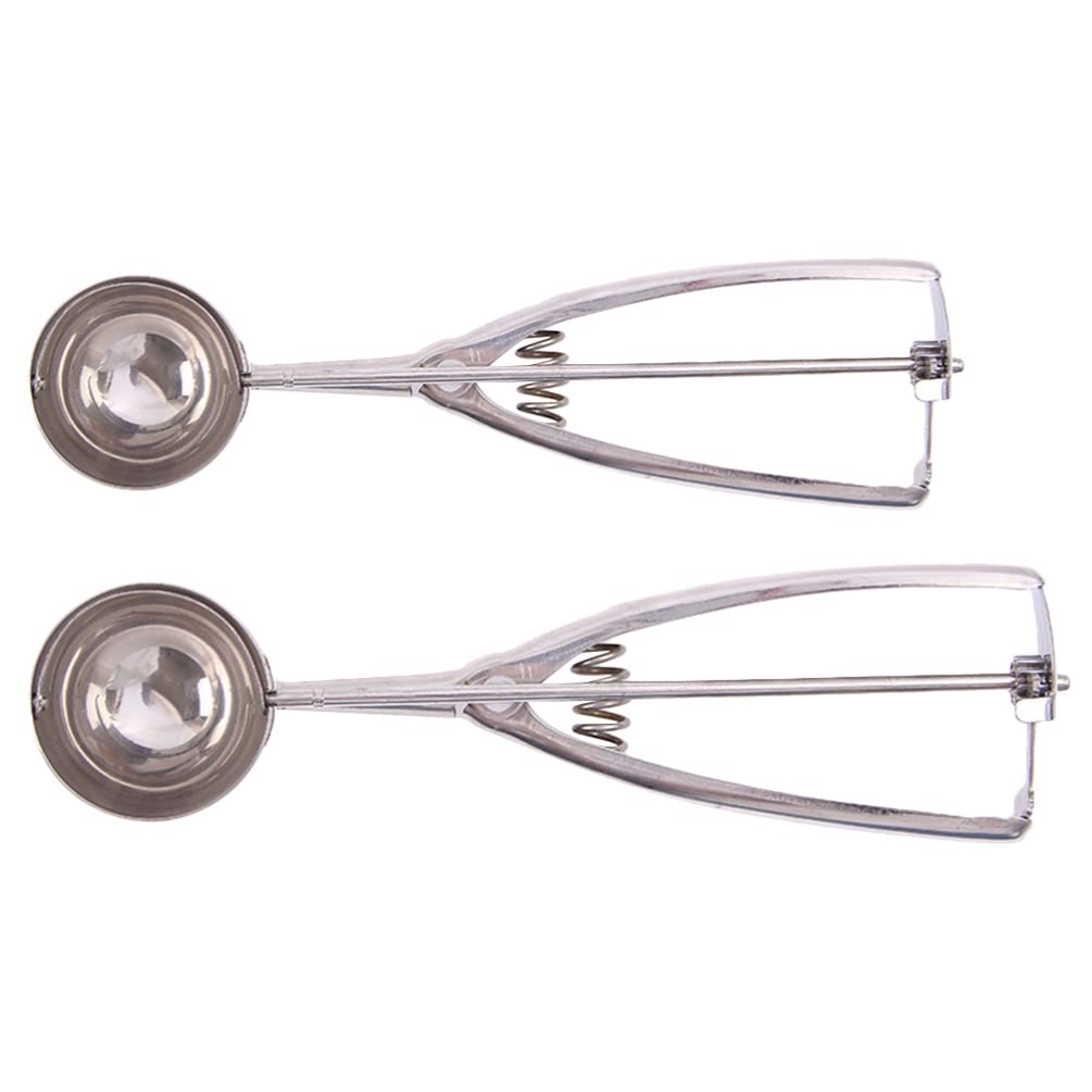 Premium Stainless Steel Ice Cream Scoop Set of 2 - Ergonomic Trigger Cookie Dough Scooper for Ice Cream, Sorbet, Gelato & Baking - Ideal for Home Kitchens, Ice Cream Shops & Dessert Making