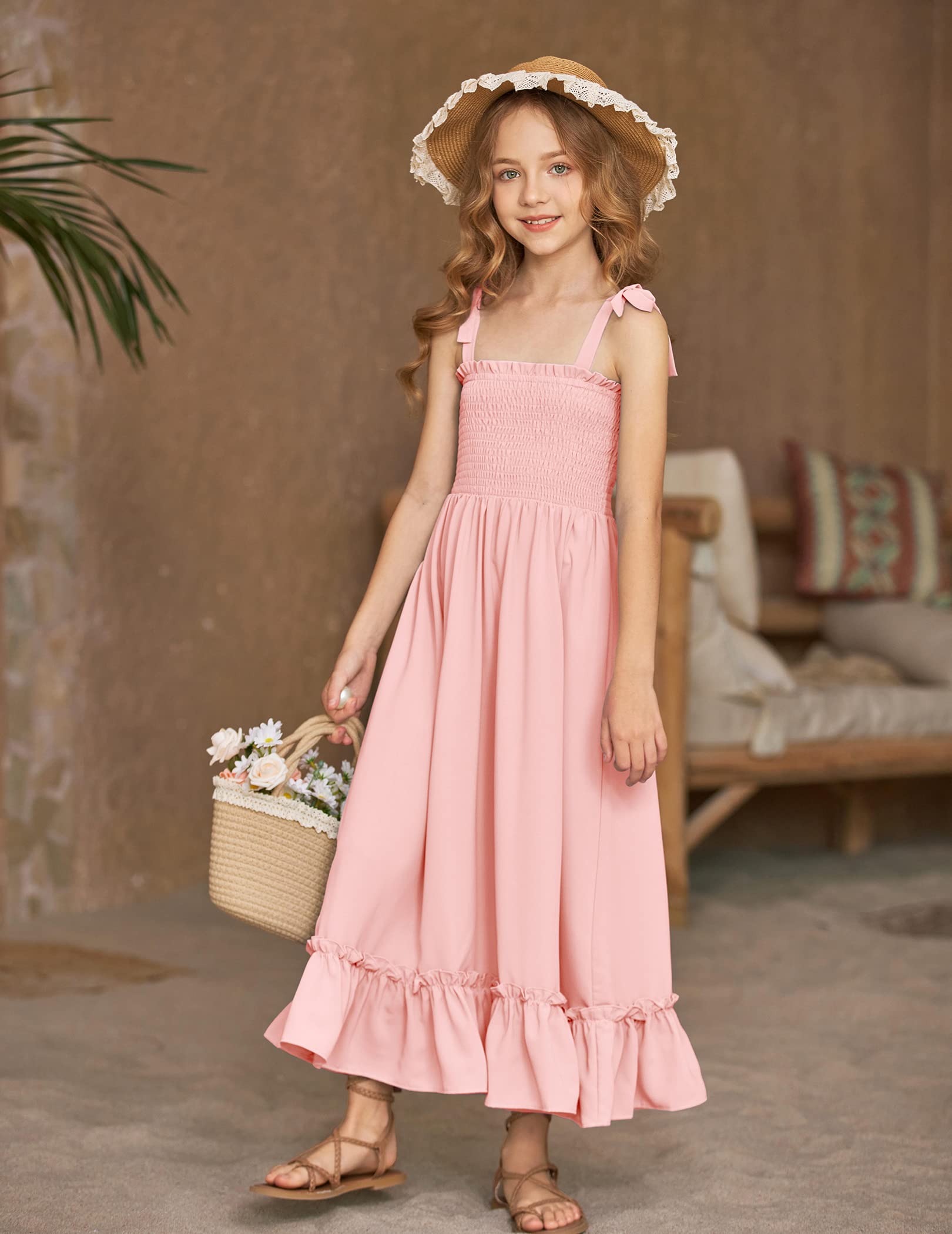 Arshiner Girls Summer Dress - Boho Beach Casual Smocked Maxi Dresses for Kids Age 6-13 Years | Perfect for Vacation, Beach Outings & Summer Playdates