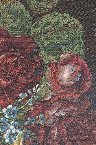 Charlotte Home Furnishings Black French Floral Tapestry Wall Hanging - 28x38 Inch Silk Basket of Flowers Wall Art Decor, Viscose Cotton Polyester Blend for Living Room, Bedroom & Dorm Decoration
