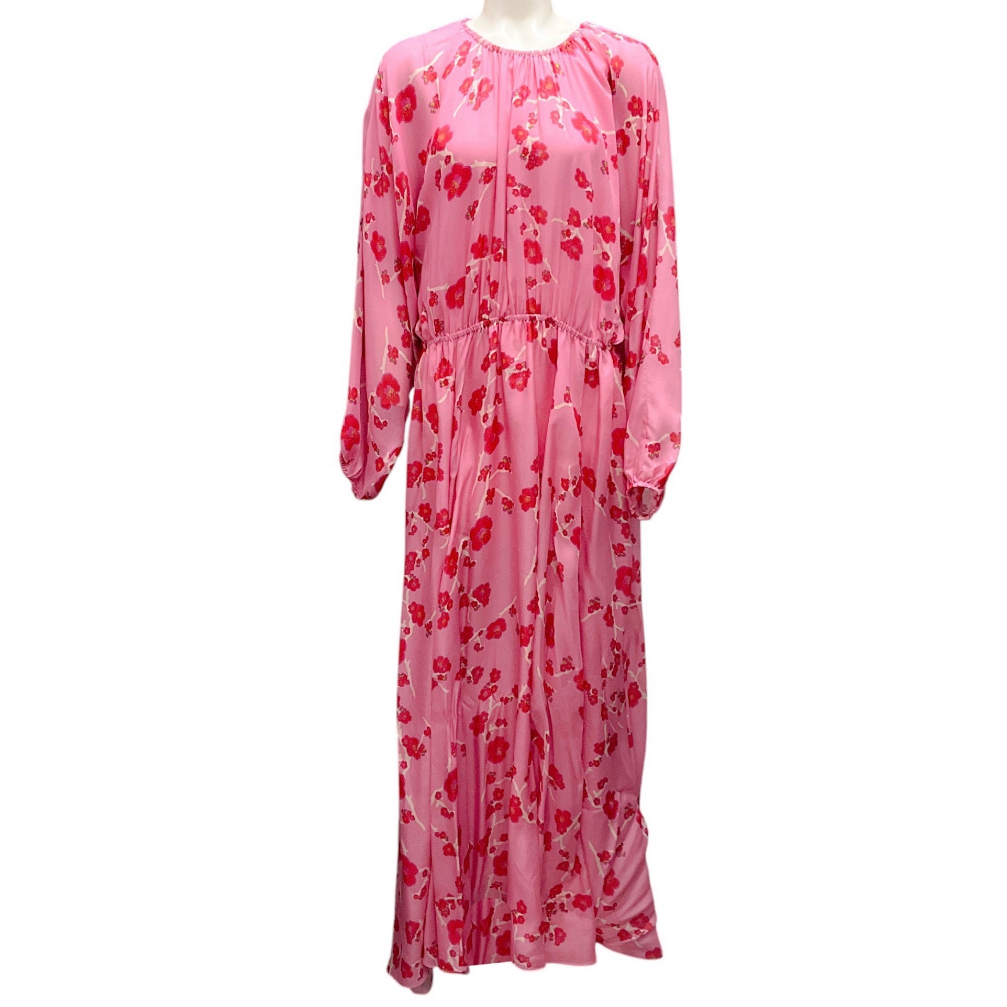 Cynthia Rowley Women's Pink & Red Cherry Blossom Print Silk Maxi Dress - Elegant Floral Summer Beach Wedding Party Dress