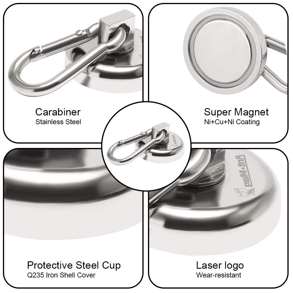 Ant Mag Magnetic Hooks 110lbs Heavy Duty Neodymium Magnet Carabiner with Swivel Hook - Strong Magnetic Hanging Hooks for Kitchen, Grill, Warehouse, Office, Garage (Indoor & Outdoor Use)