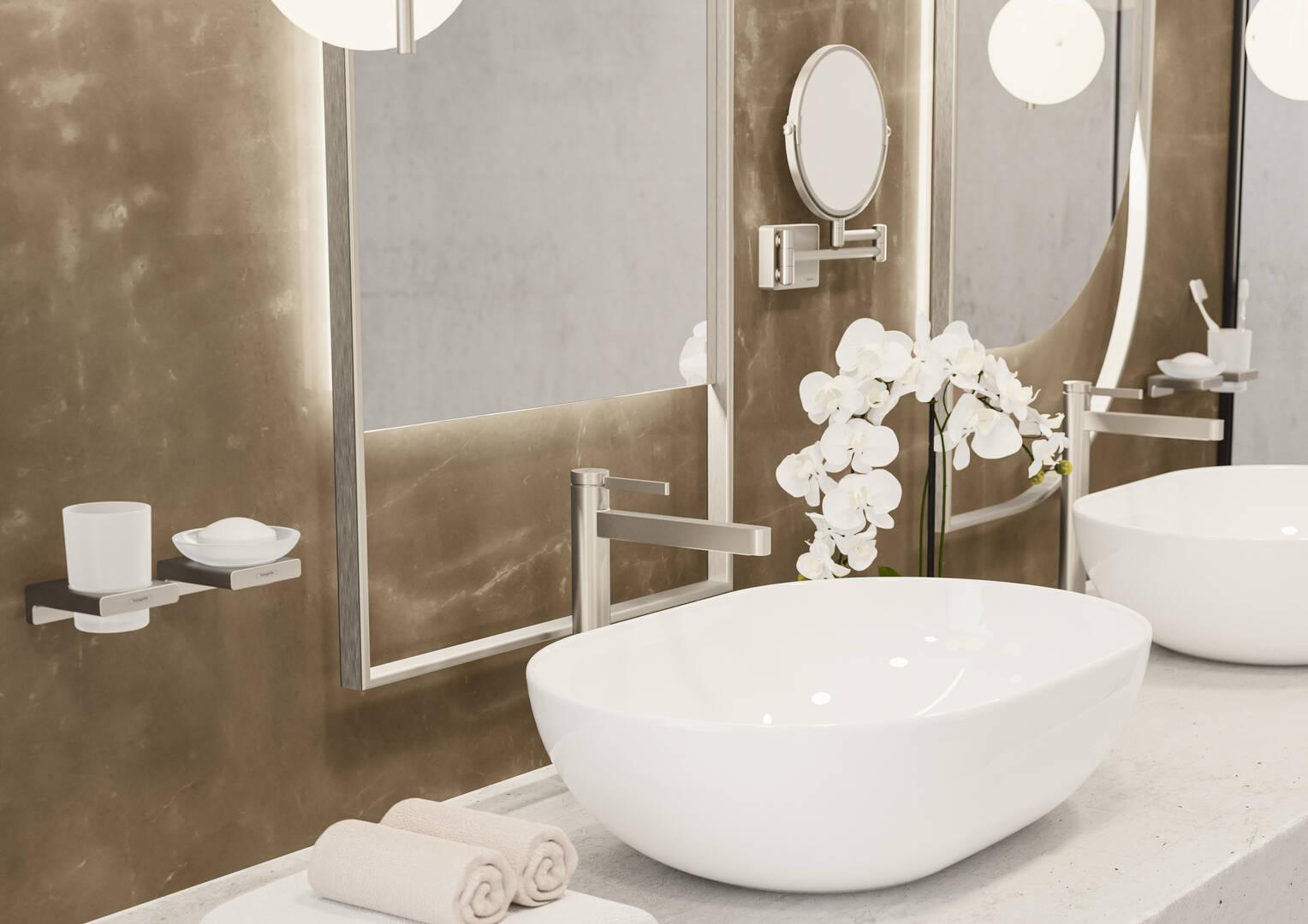 Hansgrohe AddStoris Soap Dish in Brushed Nickel - Modern Bathroom Organizer for Showers, Sinks, and Countertops (Model 41746820)
