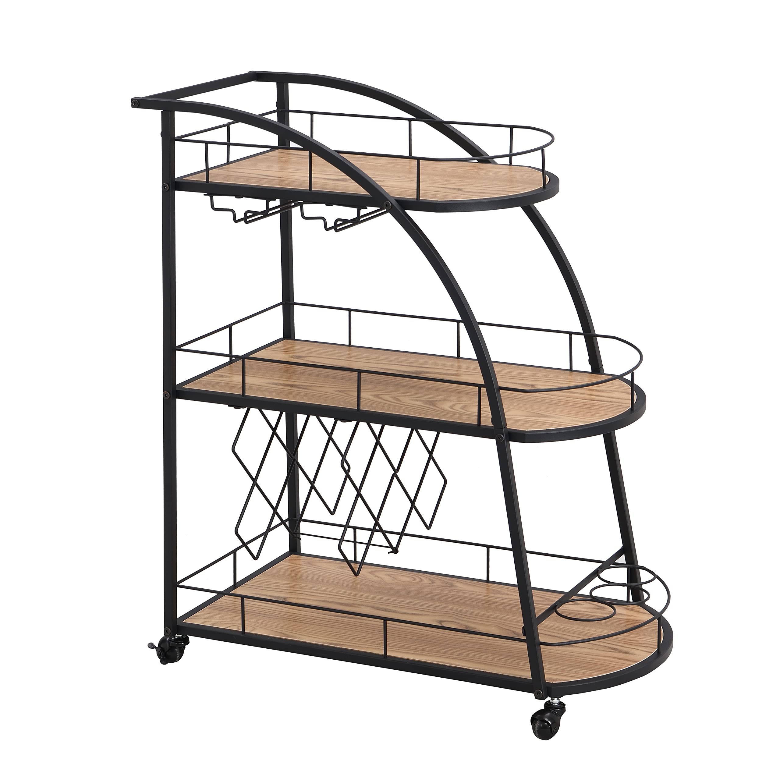 Black Industrial Mobile Bar Cart with Wheels - 3-Tier Metal Wine Rack for Kitchen, Party, Dining & Living Room - Perfect for Serving Wine, Cocktails & Beverages at Home Gatherings & Outdoor Events