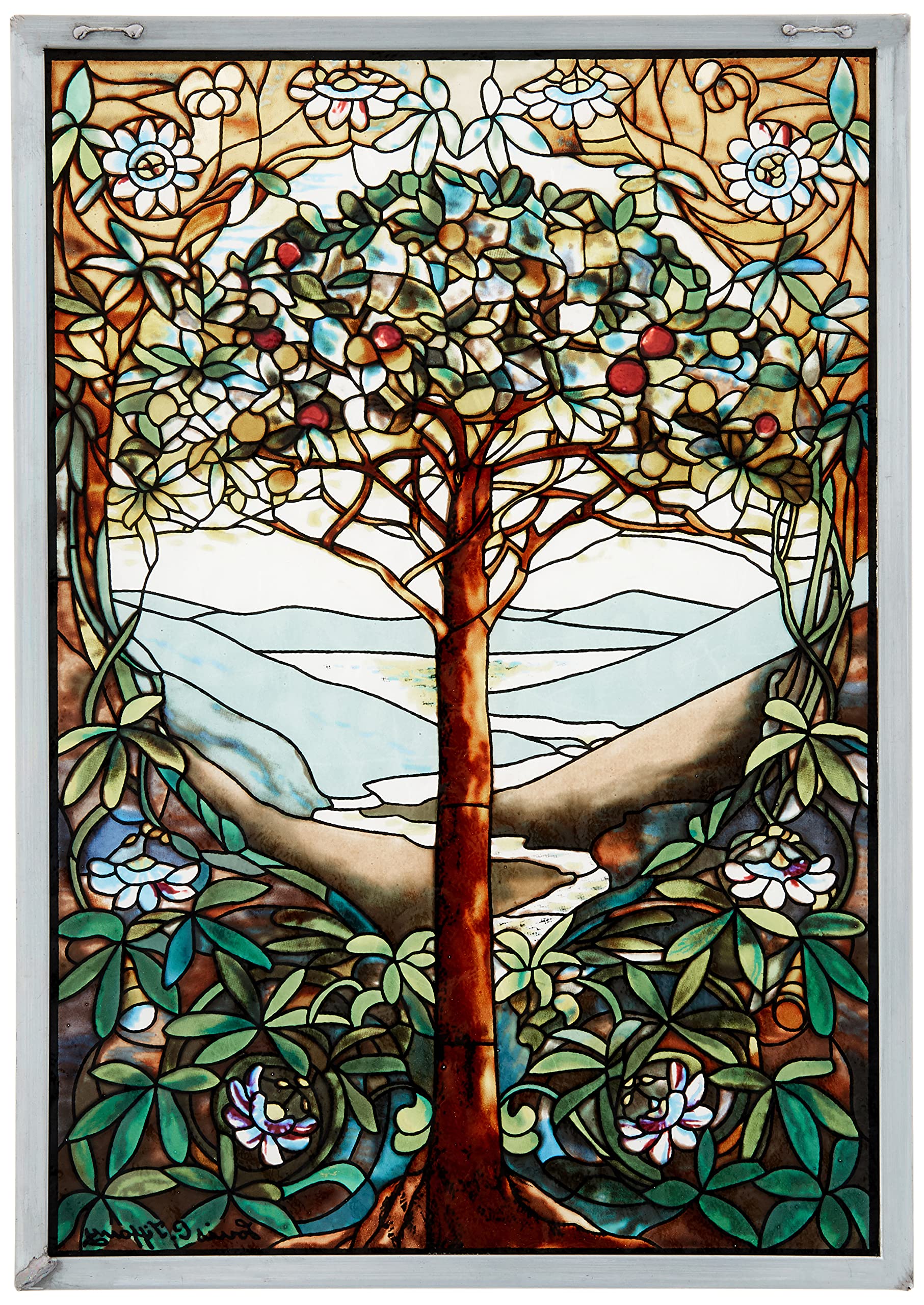 Design Toscano Stained Glass Panel - Tree of Life Art Glass Window Hanging for Living Room Decor - Beautiful Stained Glass Window Treatment for Home, Church & Wedding Decorations