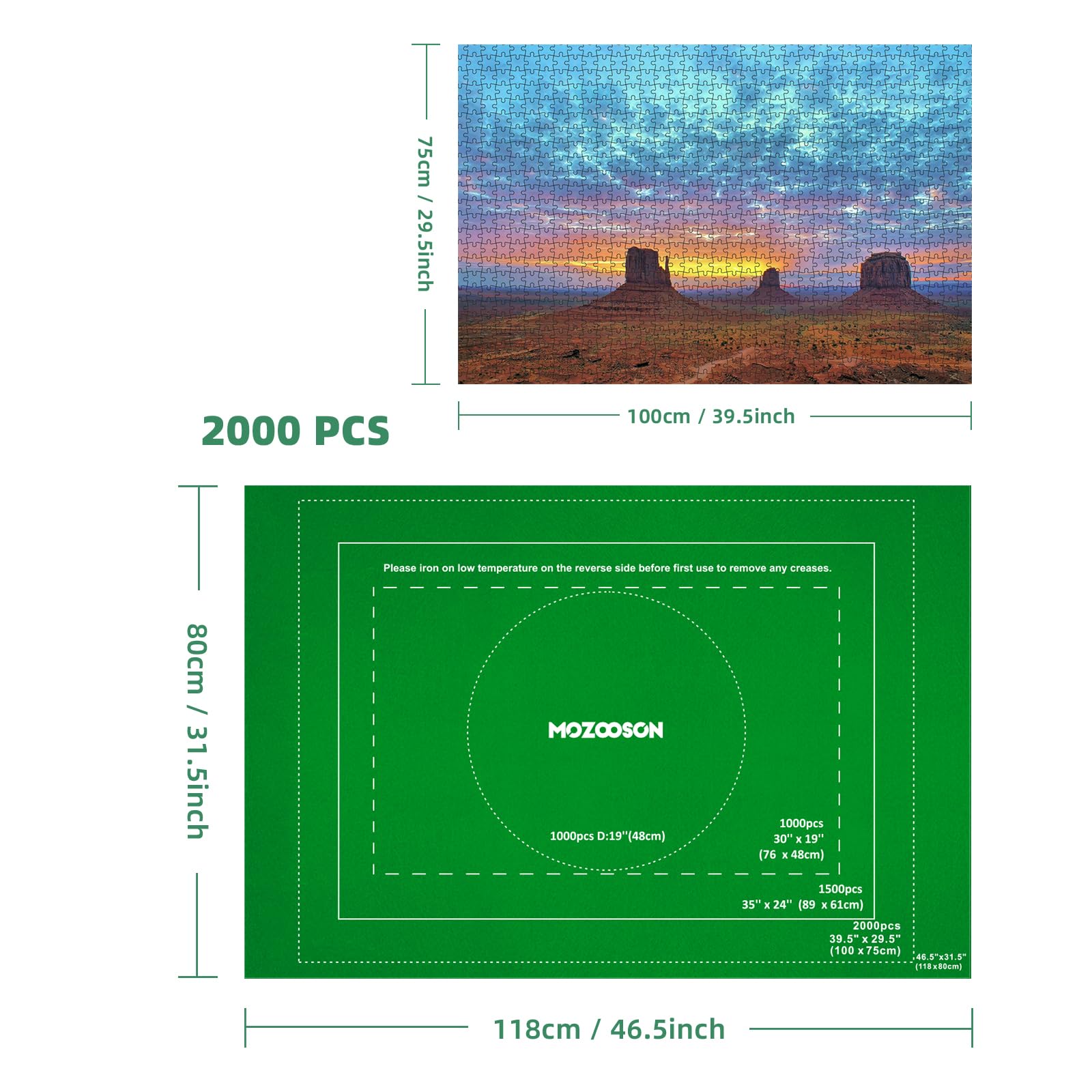 MOZOOSON Jigsaw Puzzle Mat for Up to 1000 1500 2000 Pieces - Portable Felt Puzzle Roll with 6 Sorting Trays - Puzzle Storage Solution for Adults & Kids - Perfect for Home, Travel and Puzzle Enthusiasts