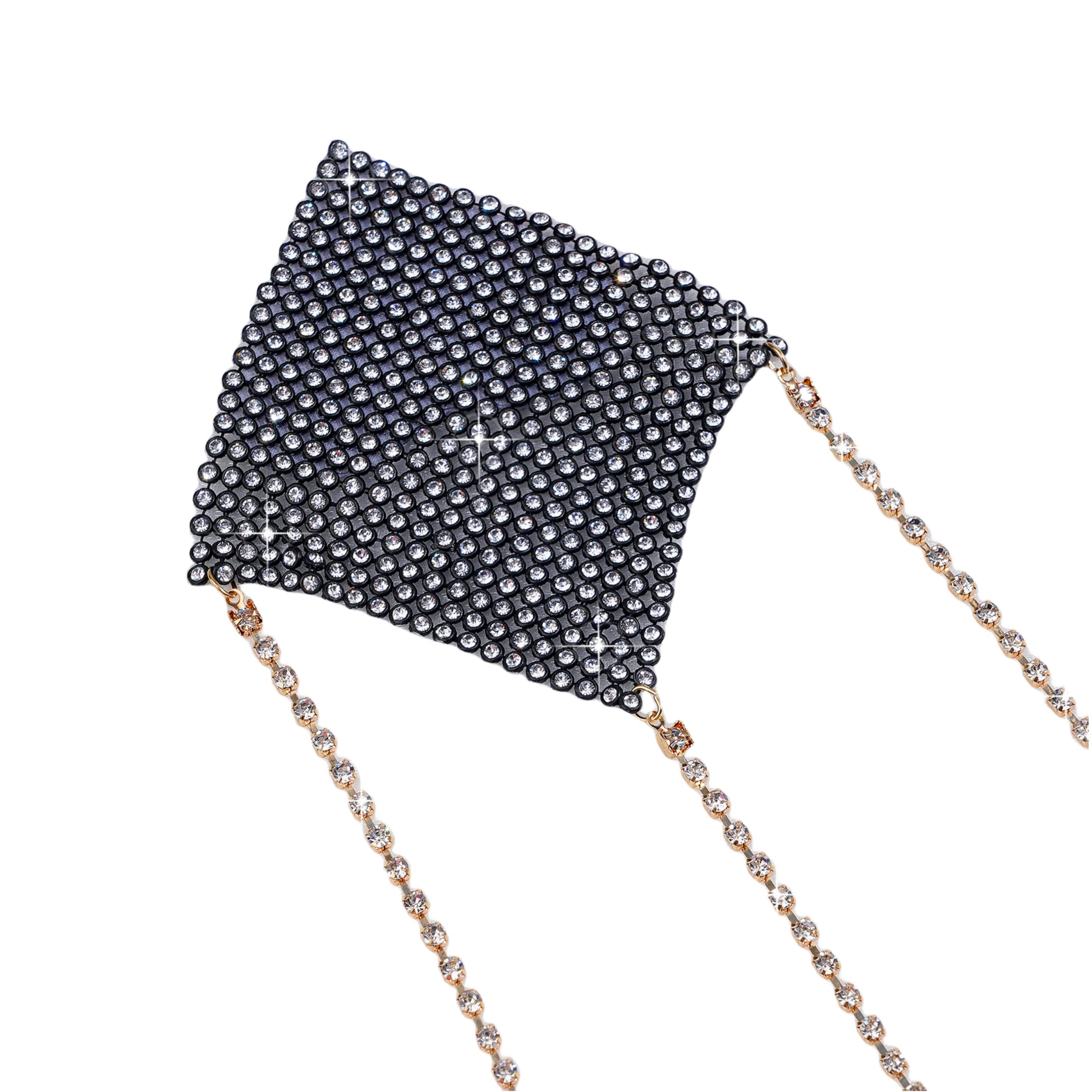 Sparkly Rhinestone Metal Chain Nipple Cover with Tassel - Reusable Adhesive Pasties for Women, Sexy Body Jewelry for Braless Outfits & Festival Wear