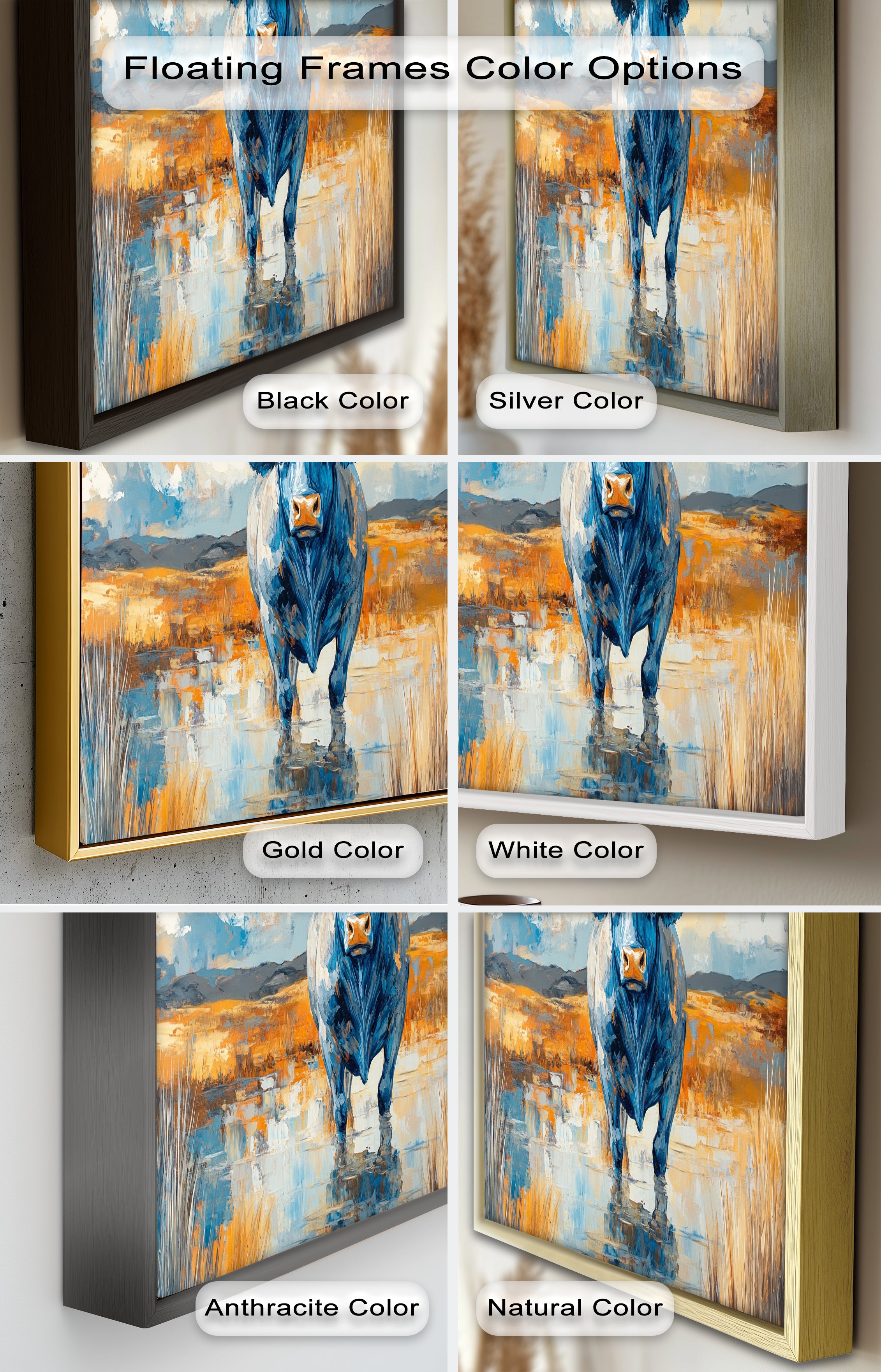Blue Desert Bull - Hand Painted Animal Oil Canvas Artwork | Western Wildlife Decor for Living Room, Bedroom & Office