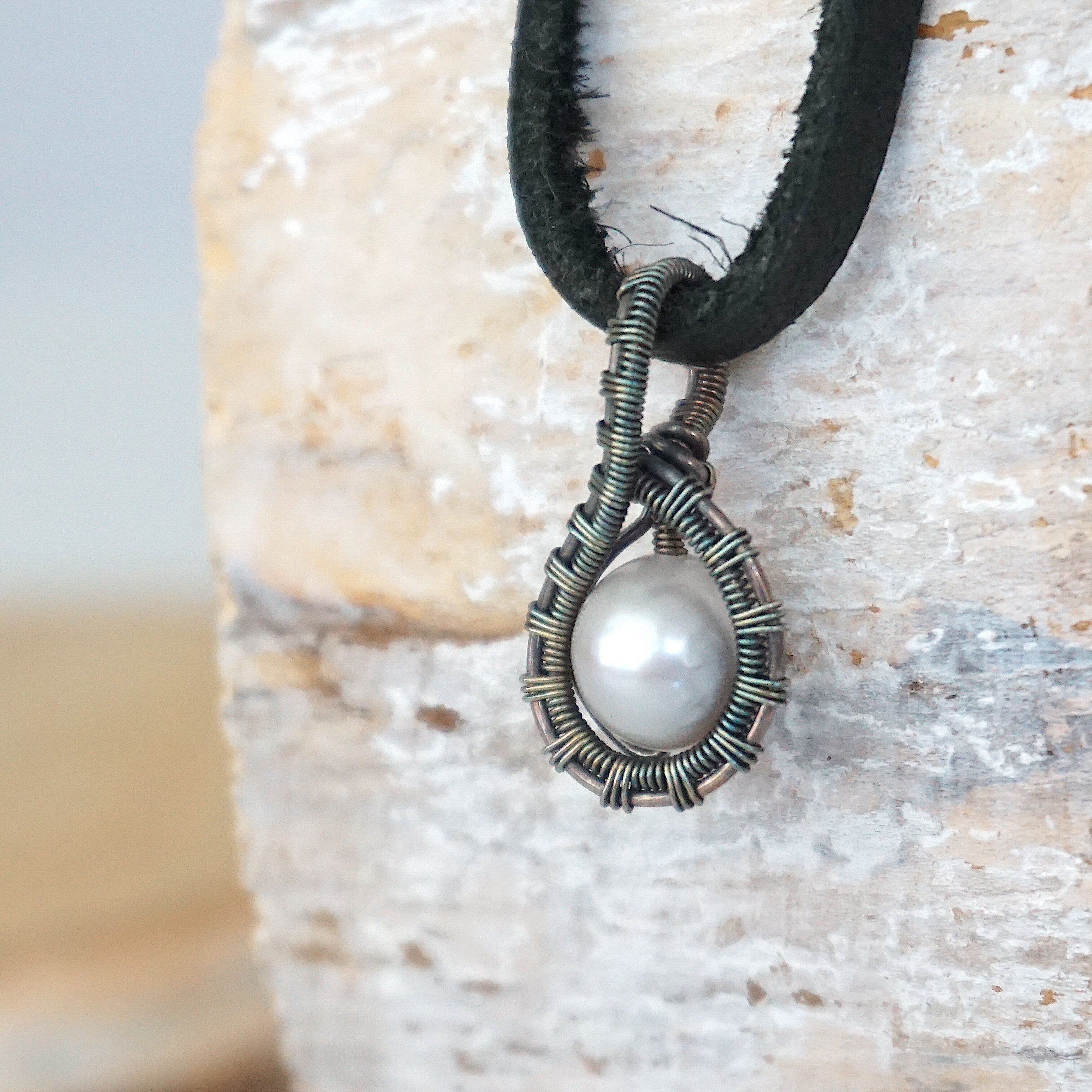 Antiqued Sterling Silver Men's Pearl Charm Necklace with Black Leather Cord - Elegant Jewelry Gift for Him, Perfect for Weddings, Parties & Casual Wear