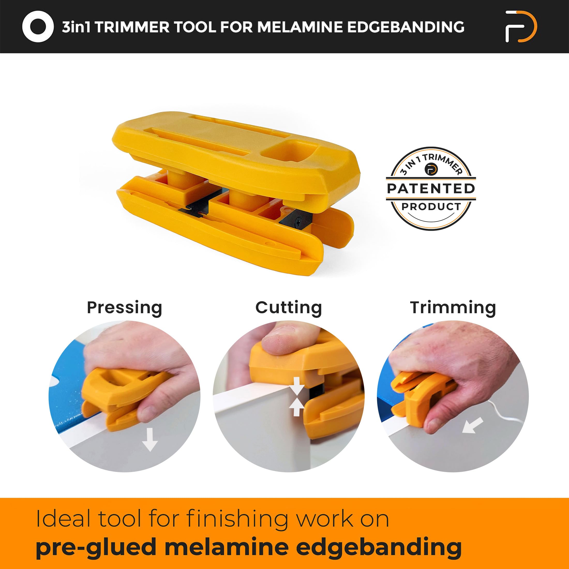 Furndiy 3-in-1 Edge Banding Trimmer with Spare Knives Set - Professional Edgebanding Cutter & Melamine Trimmer for Woodworking - Double Edge Trimming Tool for DIY Projects & Furniture Making - Made in USA - Perfect for Home Renovation & Cabinet Repair
