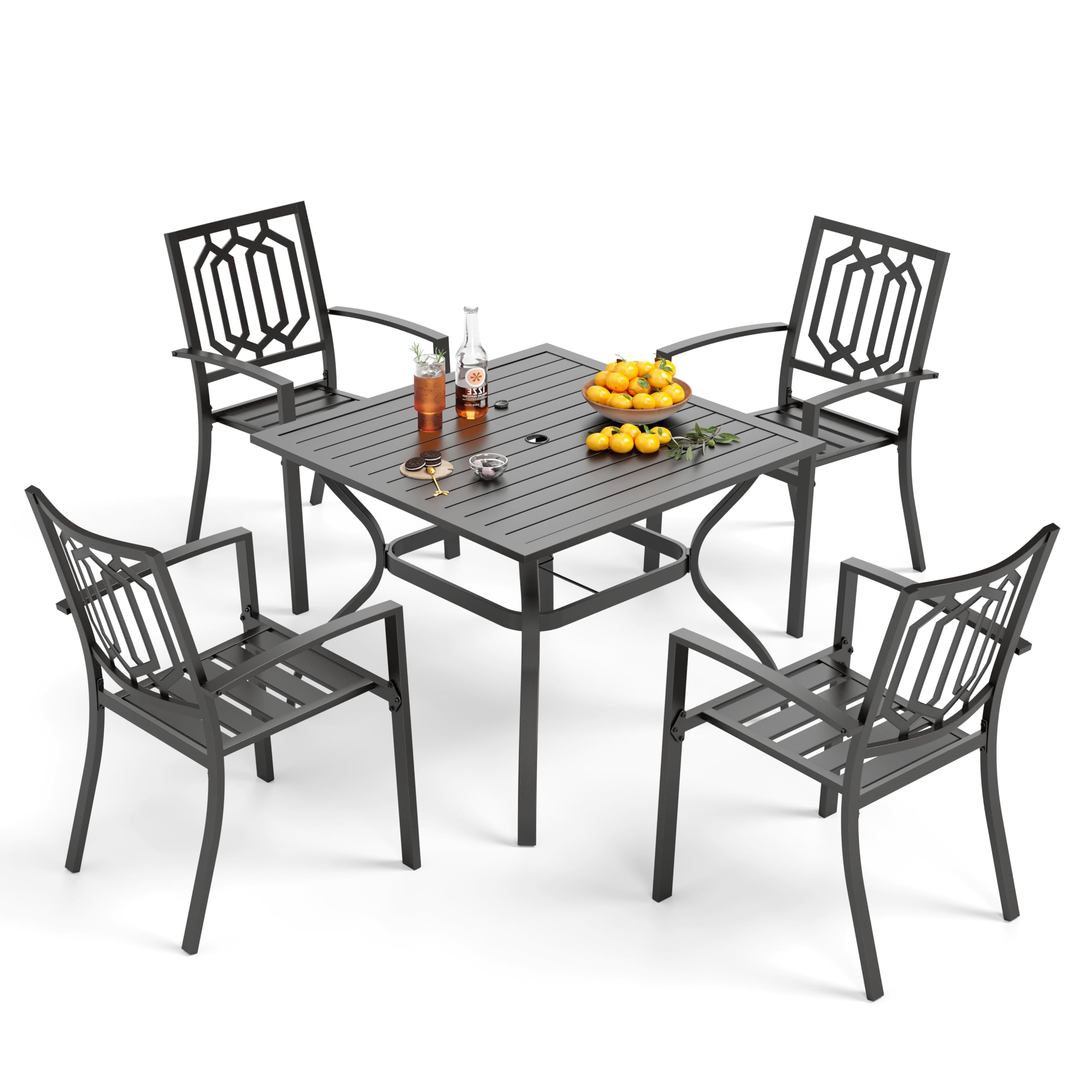 PHI VILLA 5-Piece Black Metal Outdoor Dining Set - 37