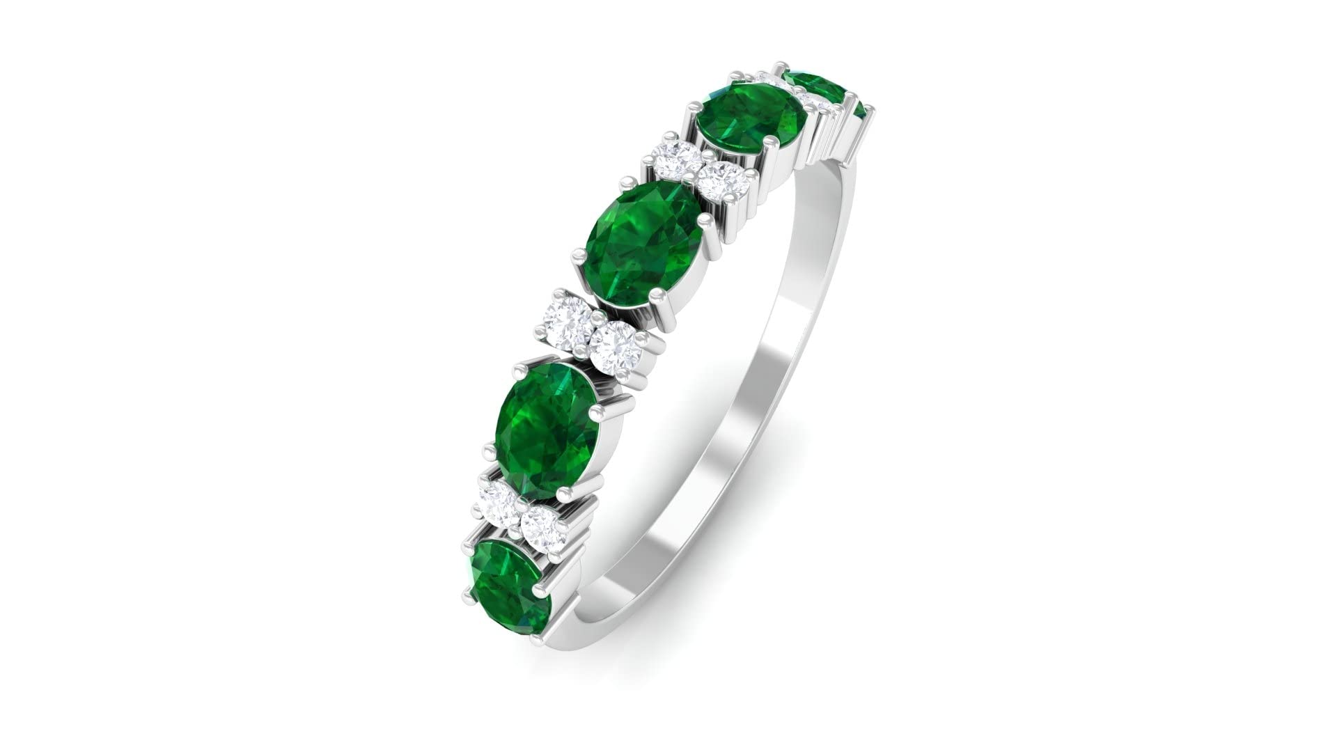 1 CT Oval Cut Natural Emerald and Diamond Half Eternity Ring for Women - 14K Solid Gold Wedding Band, Anniversary Gift, Engagement Jewelry - Perfect for Special Occasions & Everyday Elegance