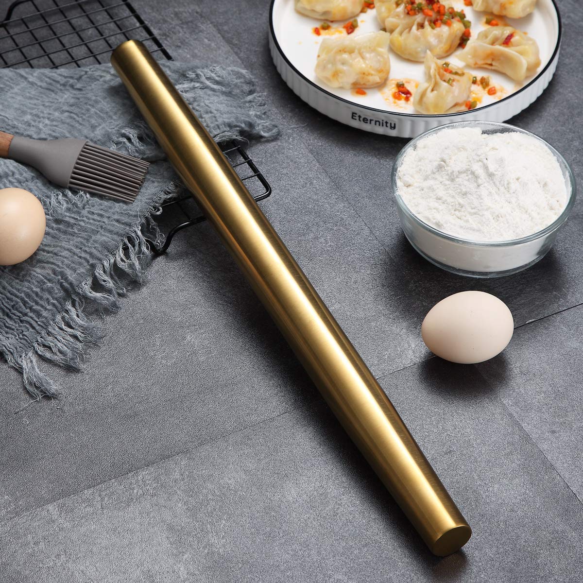 Berglander 16.7 Inch Gold Titanium Plated Stainless Steel Rolling Pin - Professional Baking Tool for Pizza, Dough, Pie & Cookies | Perfect Kitchen Gift for Bakers | Ideal for Home Baking, Pastry Making & Holiday Cooking
