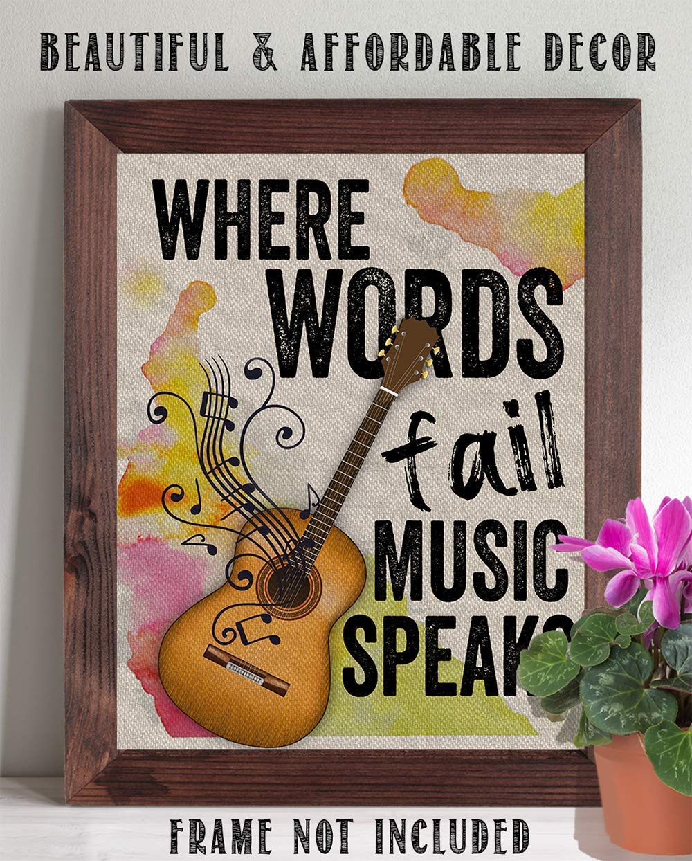 Where Words Fail Music Speaks Poster - 11x14 Inch Unframed Music Wall Art for Bedroom & Living Room Decor, Inspirational Guitar Canvas Print, Perfect Gift for Musicians & Music Lovers - Home Office & Studio Decor