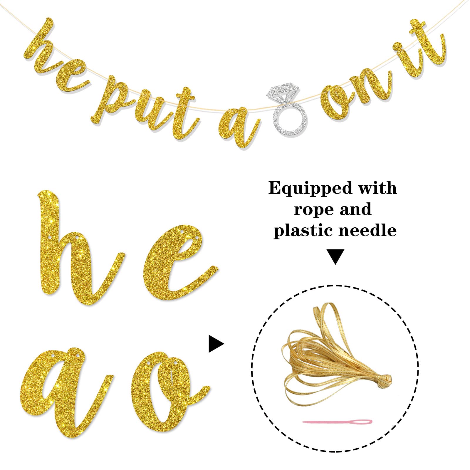 Gold Glitter 'He Put a Ring on It' Banner - Engagement Party Decor, Bachelorette & Bridal Shower Garland - Wedding Celebration Supplies - Perfect for Bridal Showers, Bachelorette Parties & Wedding Receptions