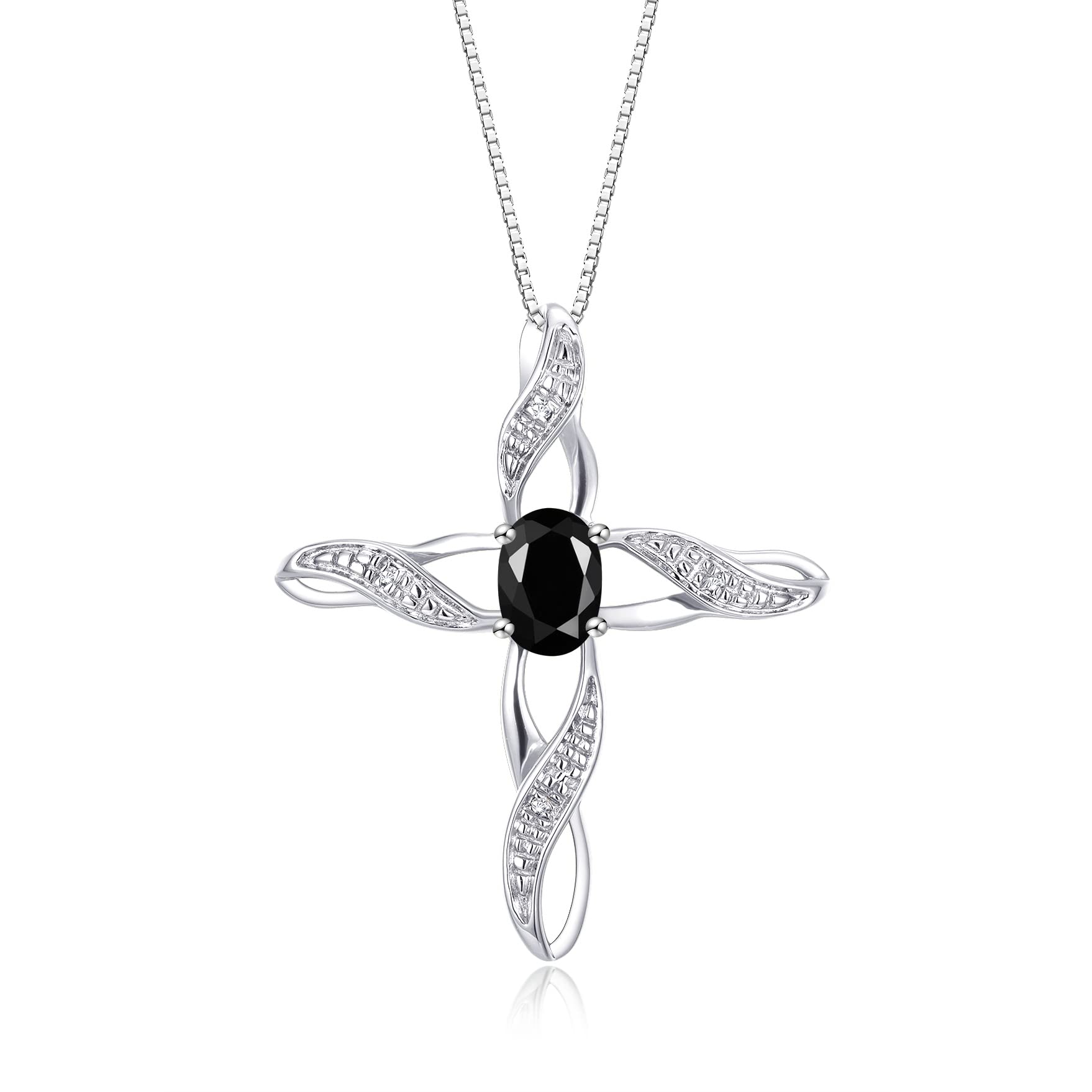 Sterling Silver 925 Cross Pendant Necklace with Gemstone & Diamonds - 18