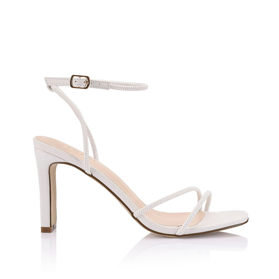 Kimmy Slim Strappy Heels - White Pearl Women's Dress Shoes for Weddings, Parties & Evening Events | Comfortable High Heels for Prom, Cocktail Dresses & Special Occasions