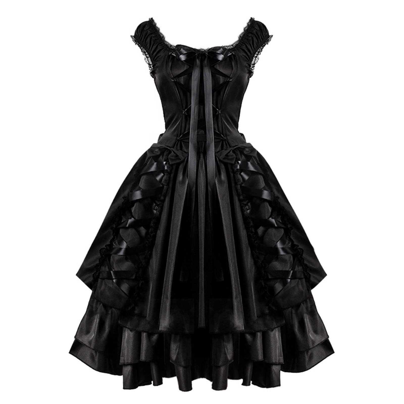 Gothic Vintage Square Neck Sleeveless Dress for Women - Medieval Victorian Style Casual Mesh Long Dress | Renaissance Fair, Cosplay, Halloween Costume, Gothic Party Outfit