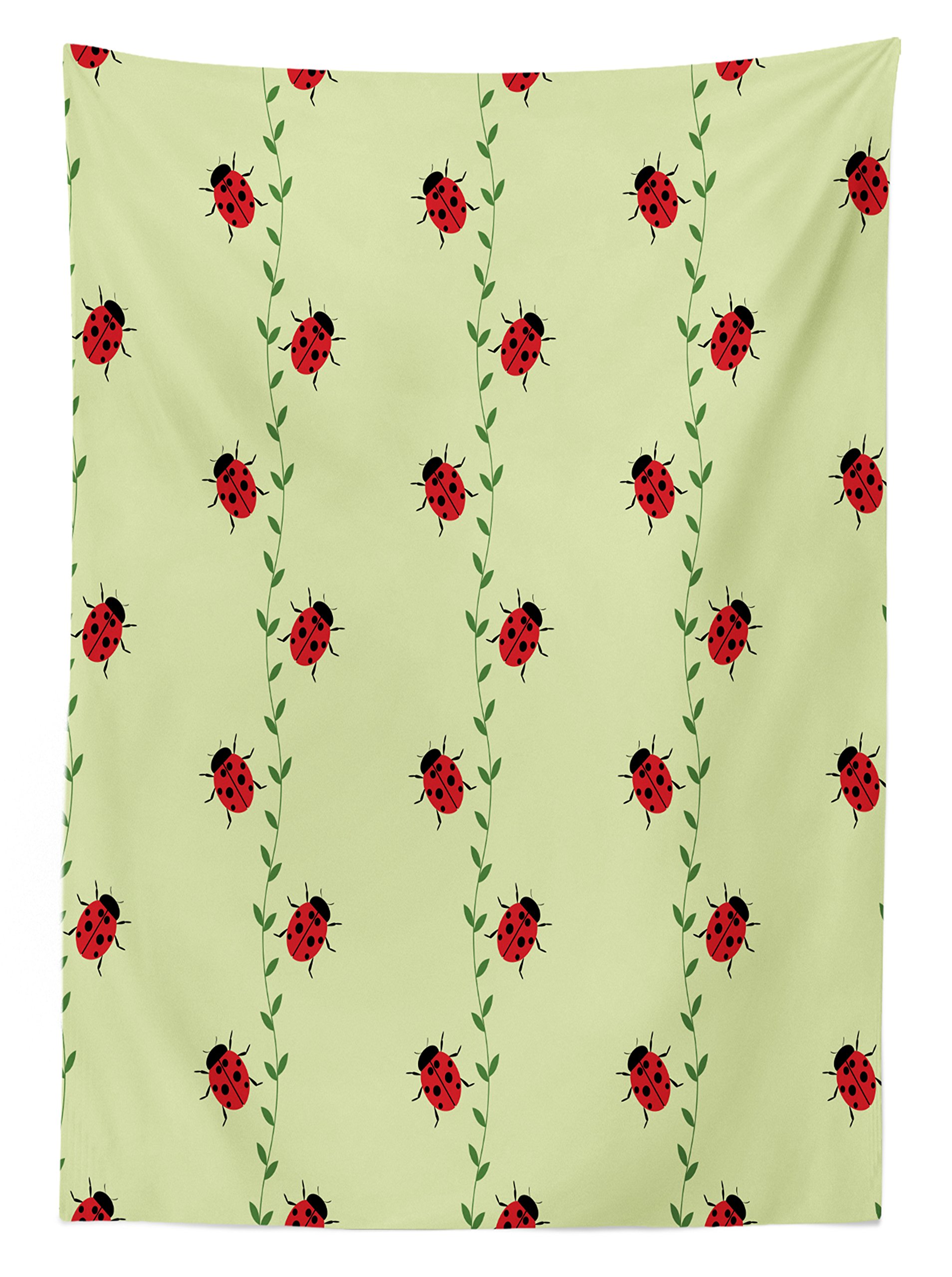 Lunarable Ladybugs Outdoor Tablecloth - Pastel Summer Insects, Symmetrical Ivy Striped Ladybirds with Branches & Leaves - Washable Picnic Table Cover 58x84 Inch Avocado Green - Perfect for Garden Parties, BBQs & Outdoor Dining