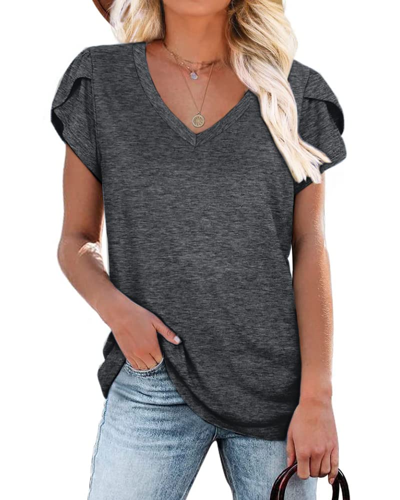 Carpetcom Women's Summer V-Neck Ruffle Sleeve Casual Loose T-Shirt Tunic Top - Flowy Blouse for Beach, Vacation & Everyday Wear
