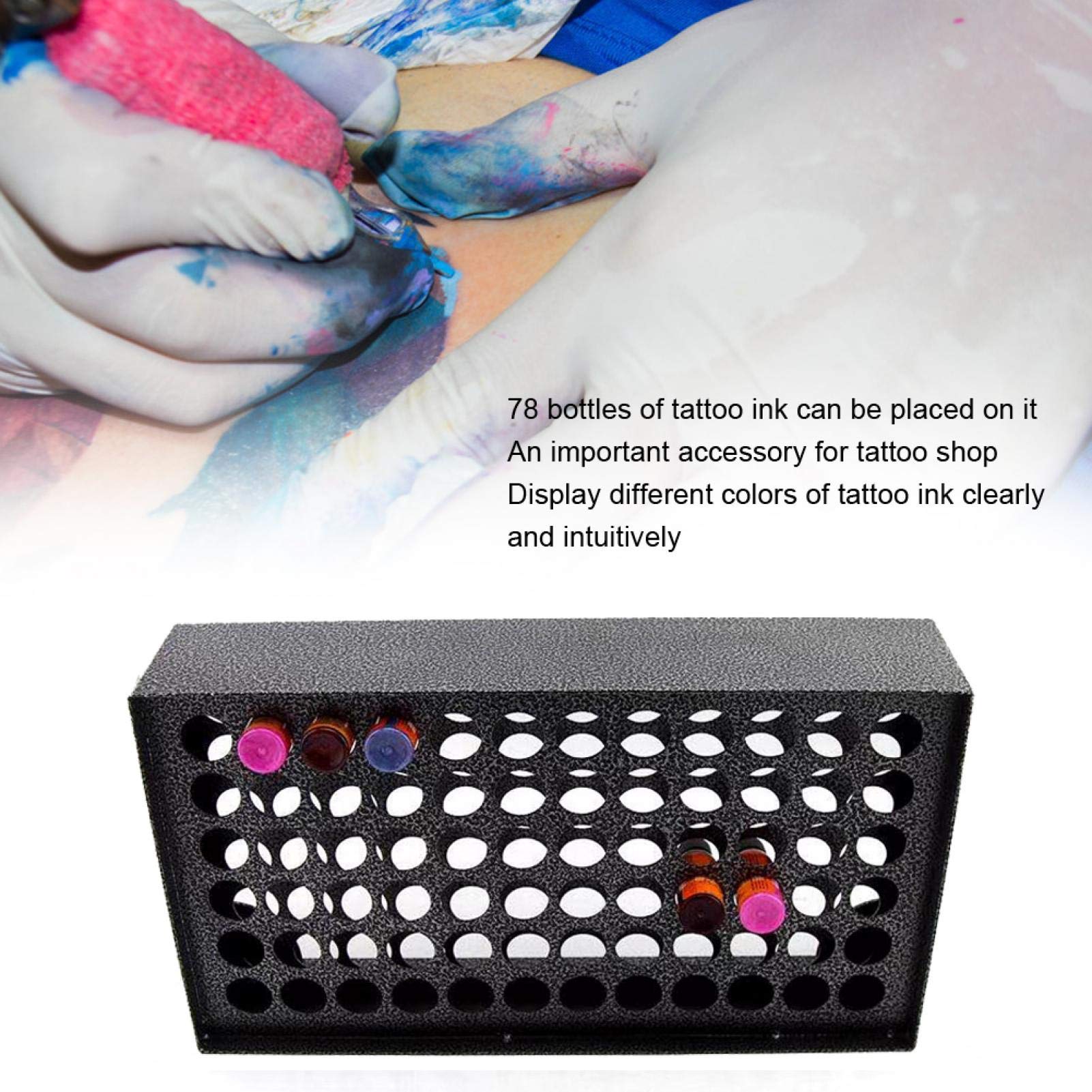 78-Hole Pigment Bottle Holder - Wall Mounted Body Art Ink Rack Organizer for Tattoo & Airbrush Artists - Durable Iron Ink Display Stand for Studio & Salon Organization