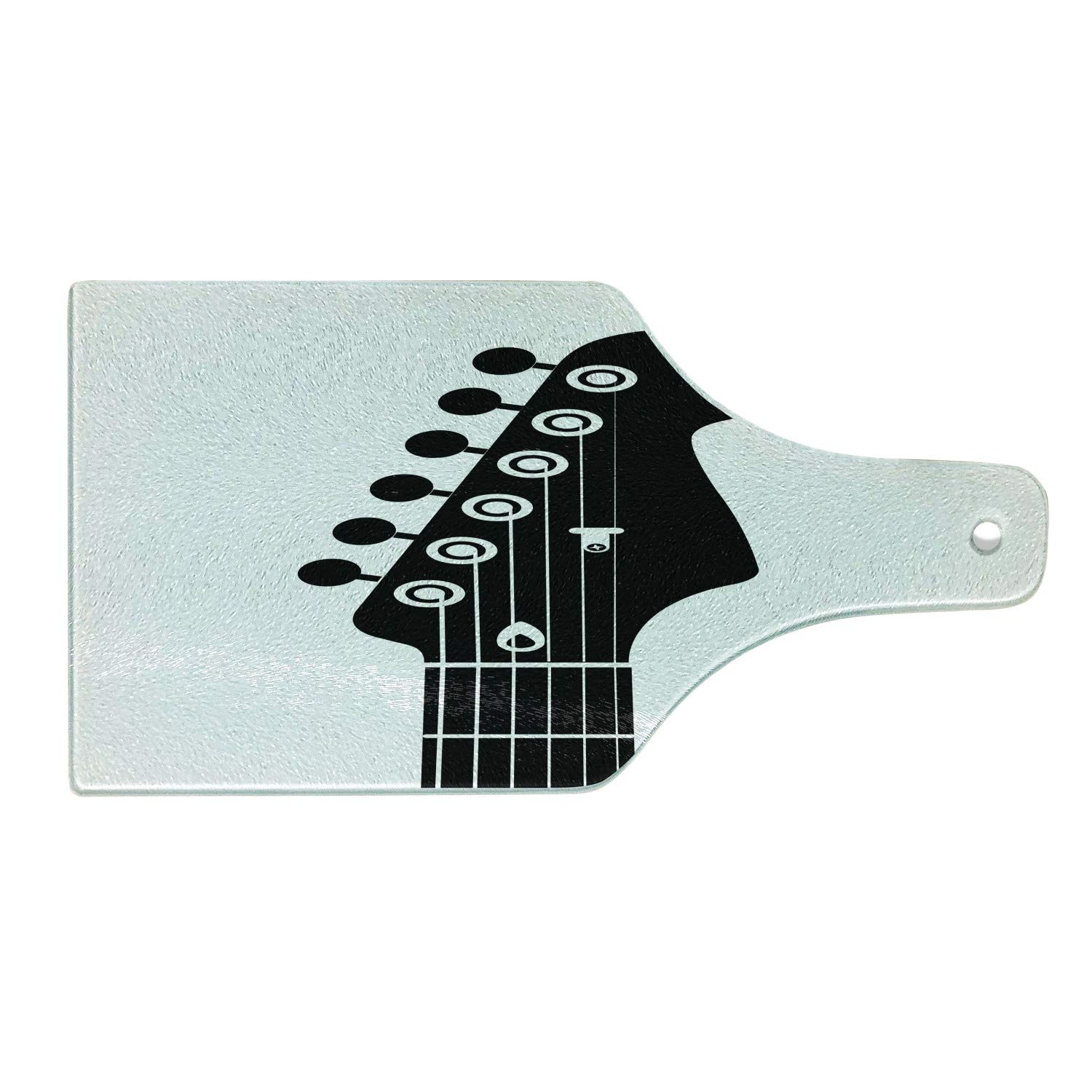 Ambesonne Guitar-Shaped Tempered Glass Cutting Board - Monochrome Half Guitar Design with Strings, Decorative Serving Board for Kitchen & Bar - Perfect for Cheese, Charcuterie & Wine Presentation - Charcoal Grey & White