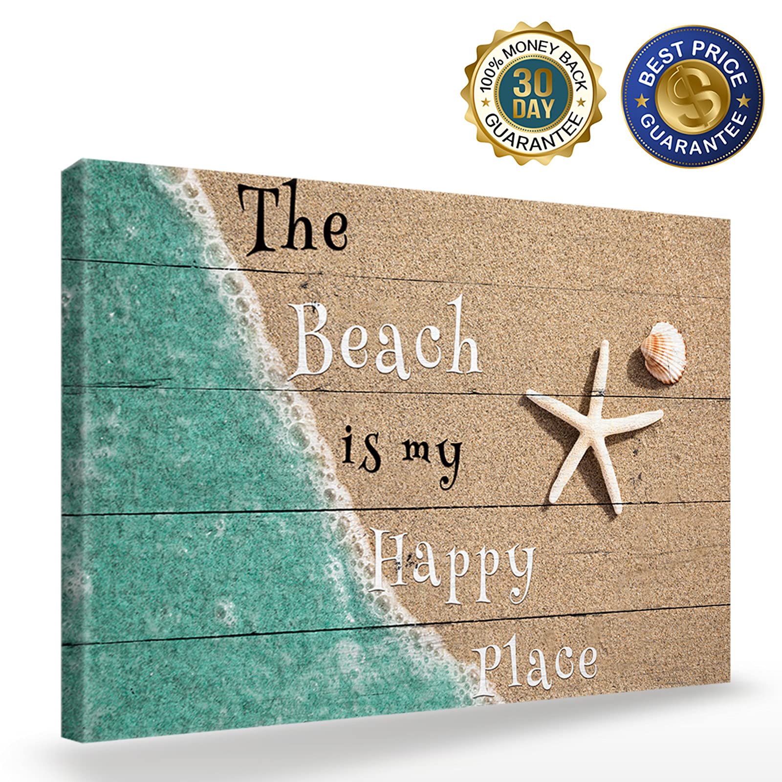 Chucoco Coastal Ocean Starfish and Shell Sand Wall Art - Hand-Painted Canvas Oil Painting for Beach Decor - Ready to Hang for Living Room, Bedroom, Office - Perfect for Coastal Themed Home Decor & Vacation House Wall Decor