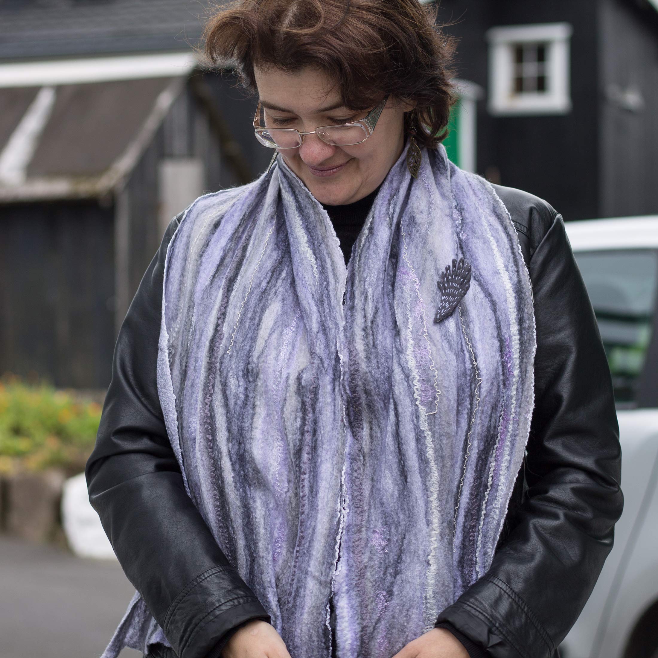 Grey Nuno Felt Scarf for Women - Warm Woolen Stole, Fashionable Silk Scarf & Evening Shawl Wrap - Perfect for Autumn and Spring Seasons - Ideal for Office, Date Night & Outdoor Activities