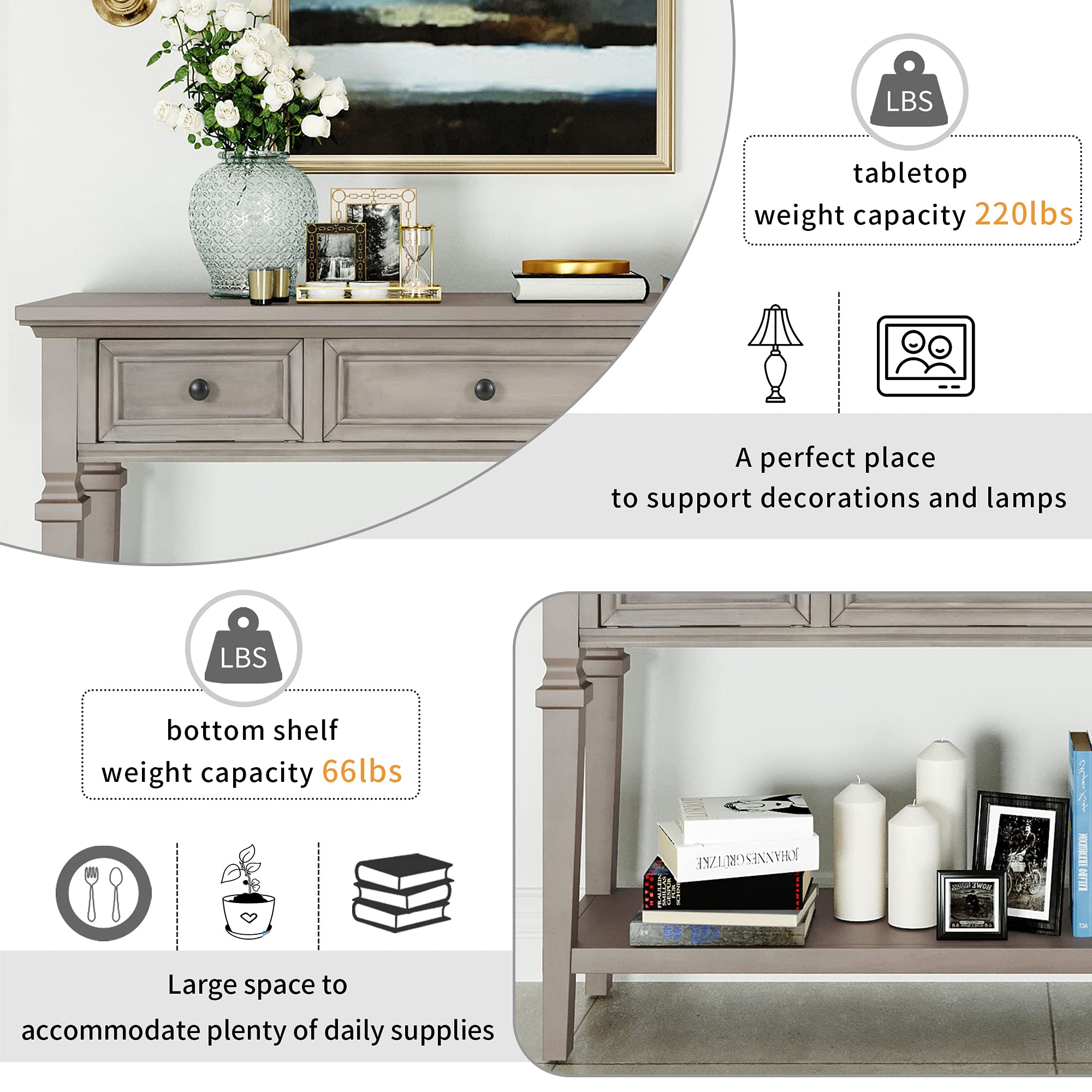 P PURLOVE Console Table with 2 Drawers & Open Shelf - 42