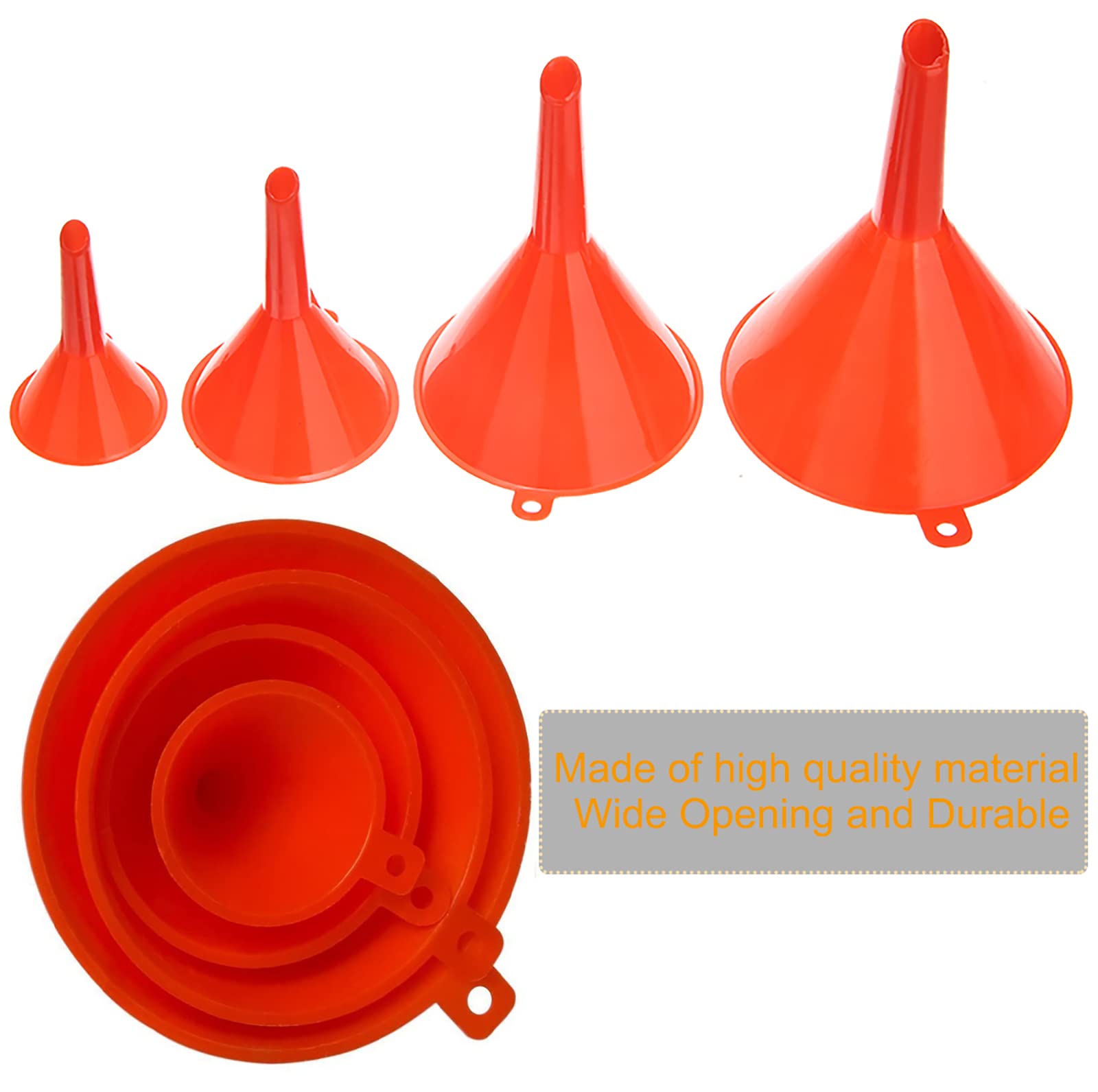KAKO 5-Pack Automotive Funnels Set - Wide Mouth Large Funnel for Oil Change, Fuel Transfer & Fluid Maintenance | Durable Car Accessories for DIY Mechanics & Garage Use