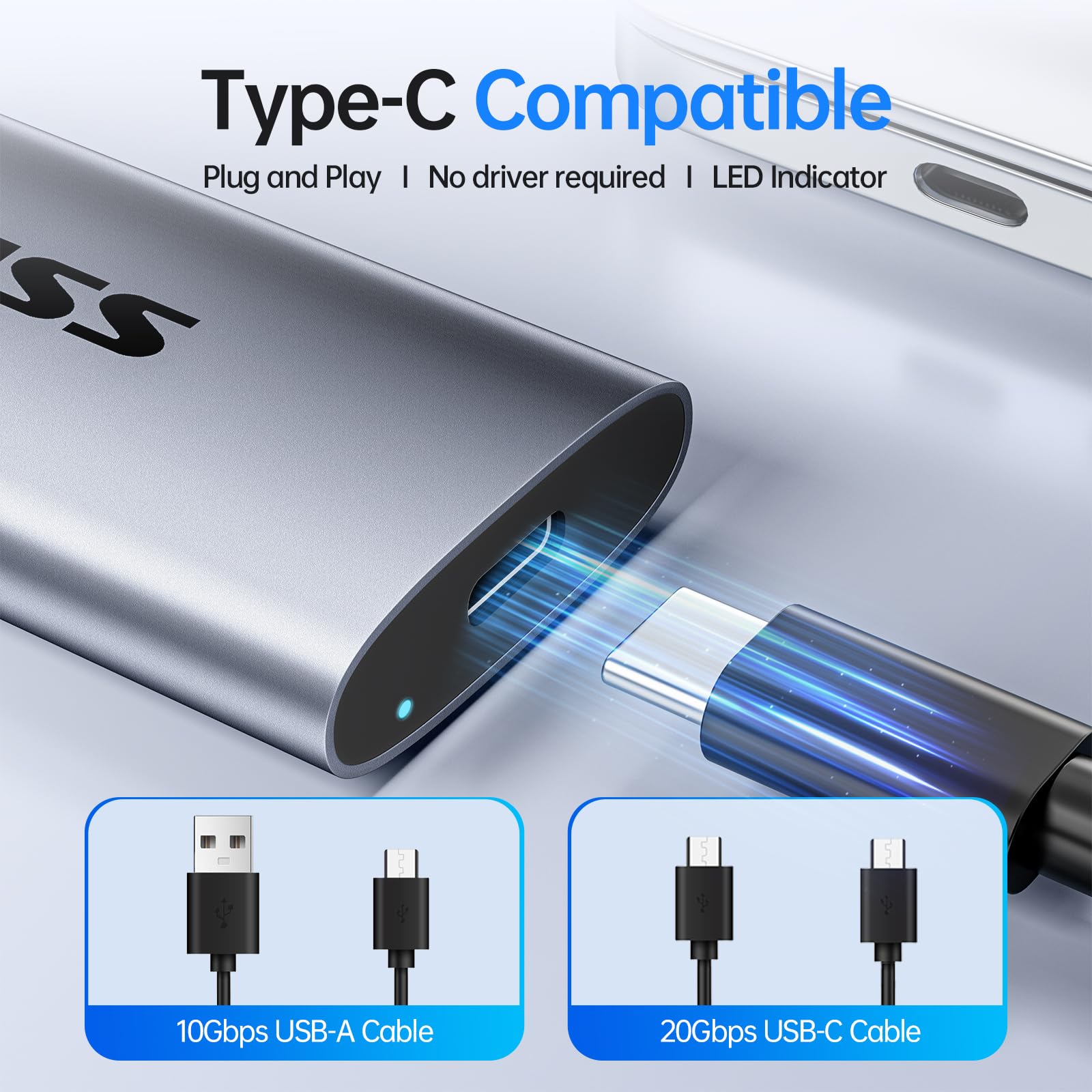 SSK 2TB Portable External SSD - 2000MB/s USB 3.2 Gen2x2 NVMe Hard Drive for MacBook Pro, iPhone 15, Laptops | Ultra-Low Power | Perfect for Gaming, 4K Video Editing & Data Backup