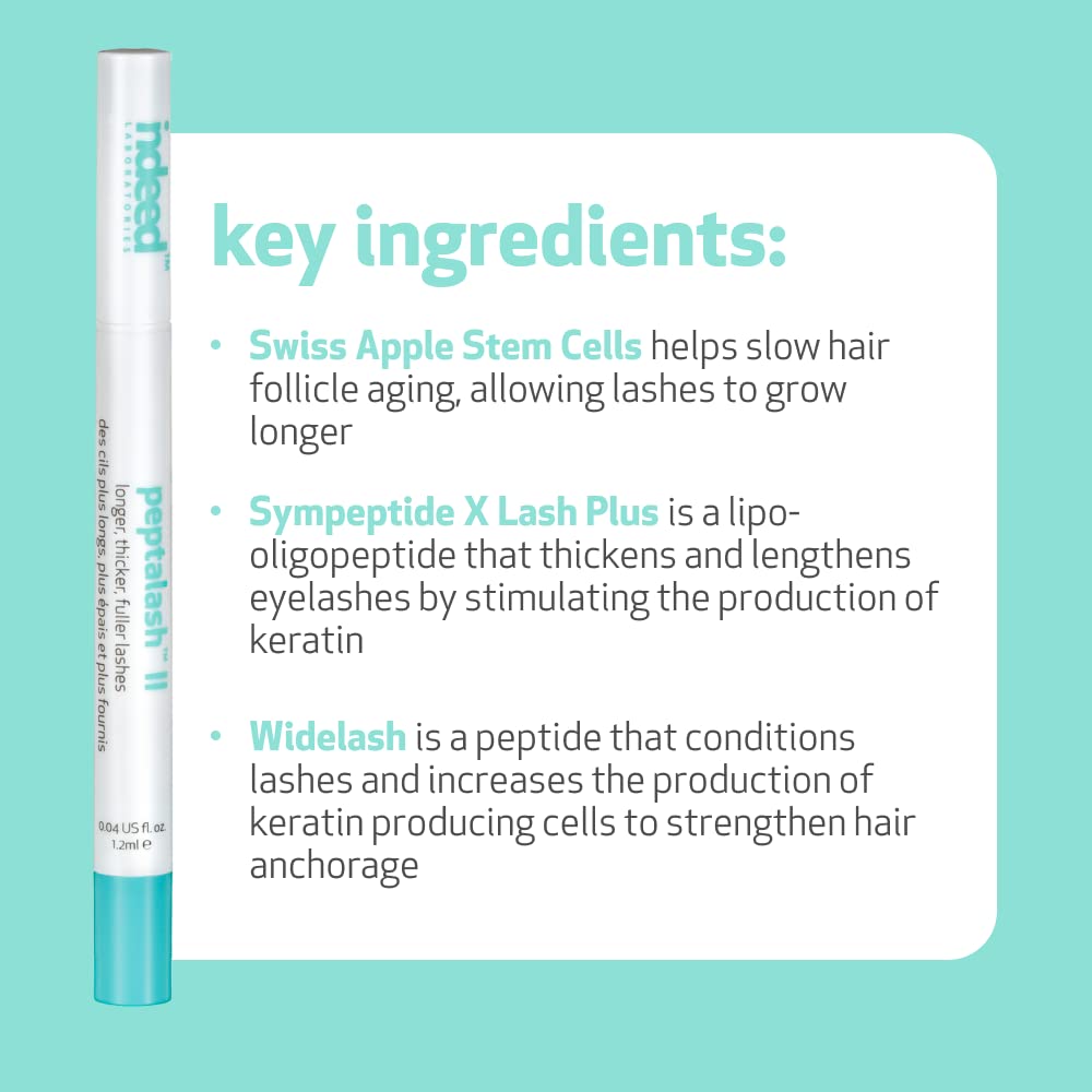 Indeed Laboratories Peptalash II - Lengthening & Strengthening Lash & Brow Treatment with Peptides & Panthenol (0.6ml) | Promotes Growth & Nourishment for Fuller Lashes | Perfect for Daily Use & Special Occasions