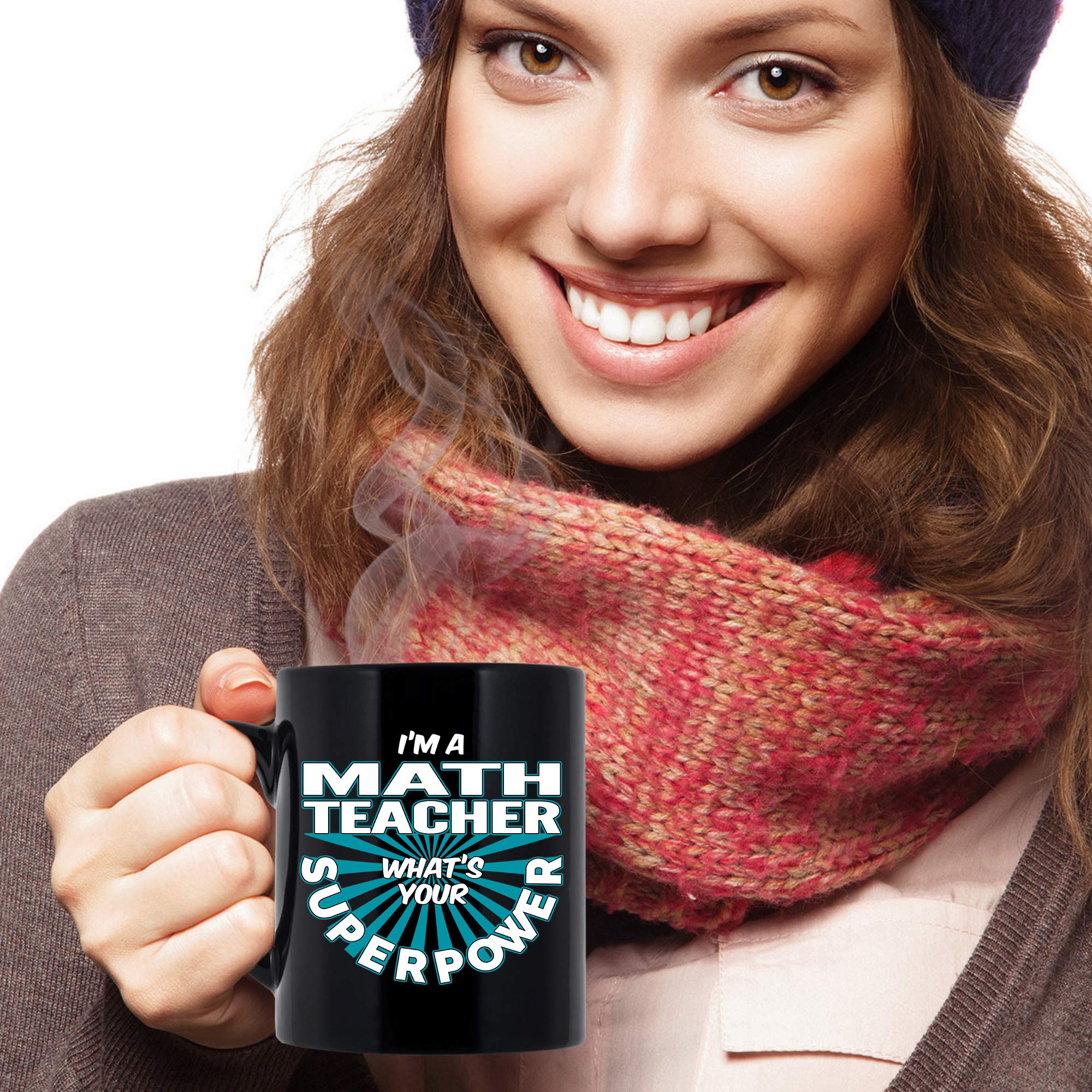 Funny Math Teacher Coffee Mug - 'I'm A Math Teacher What's Your Superpower?' 11oz Black Ceramic Cup - Perfect Gift for Teachers, Educators, Professors - Great for Classroom, Office, or Home Use