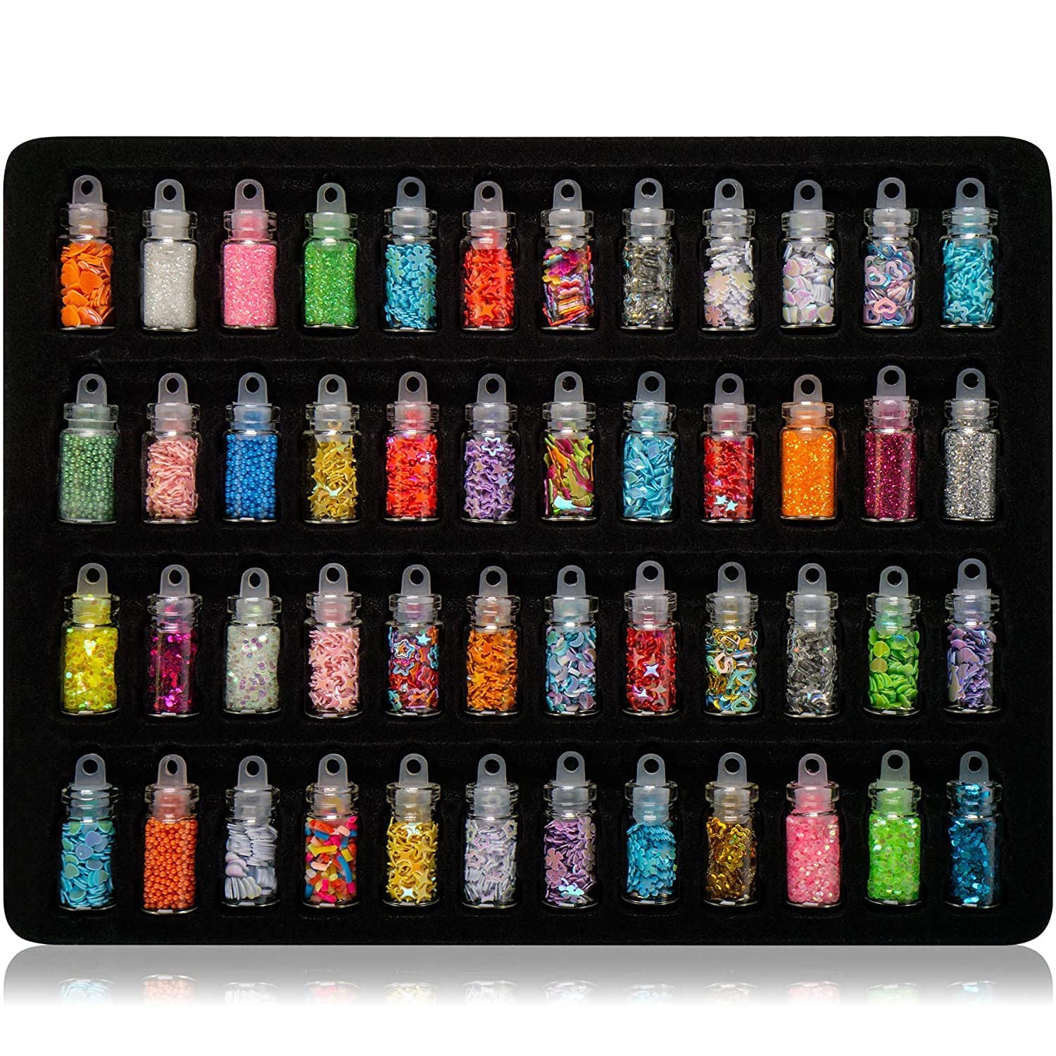 Huda Crush Beauty Acrylic 3D Glitter Powder Nail Art Kit - 48 Mini Bottles Set with Nail Stickers & Tools | Perfect for DIY Manicure, Nail Salon, and Home Nail Art Decoration