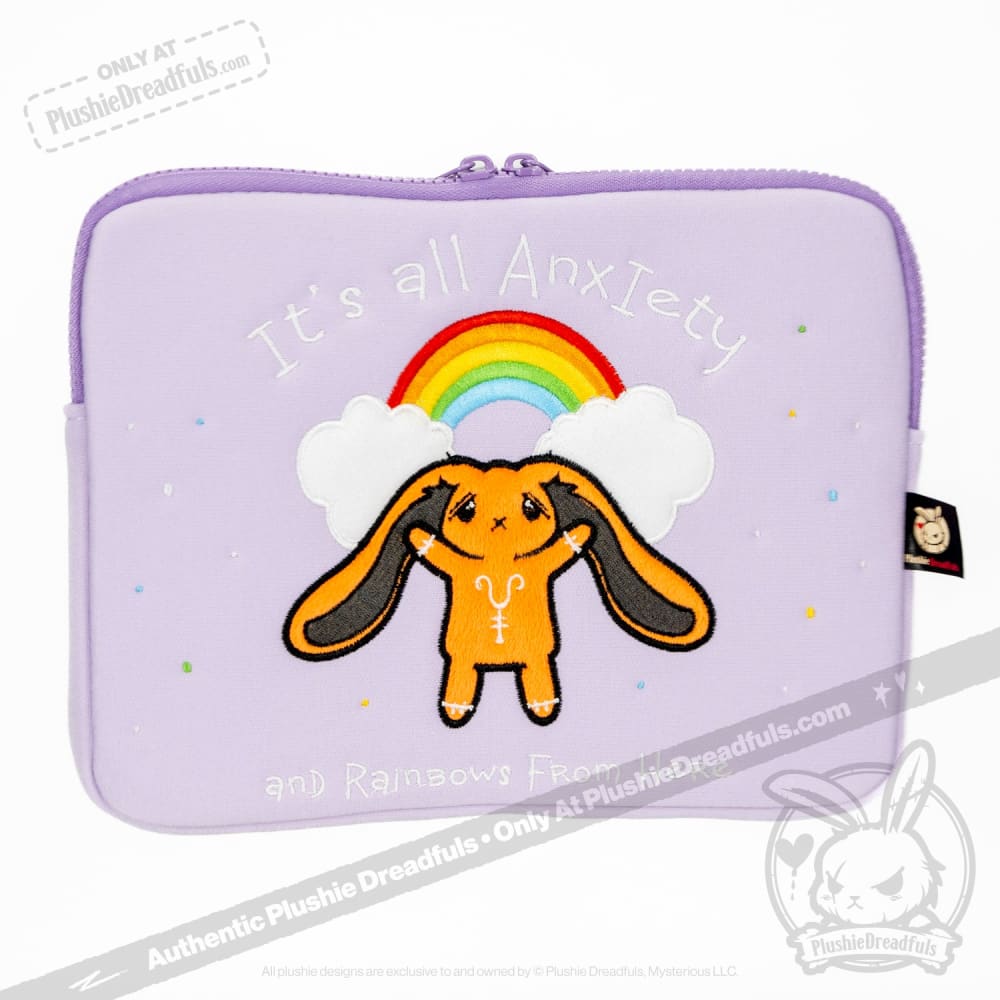 Plushie Dreadfuls Anxiety Rabbit Plush Stuffed Animal with Zip Tablet Sleeve - Soft Comfort Toy for Stress Relief & Tech Protection